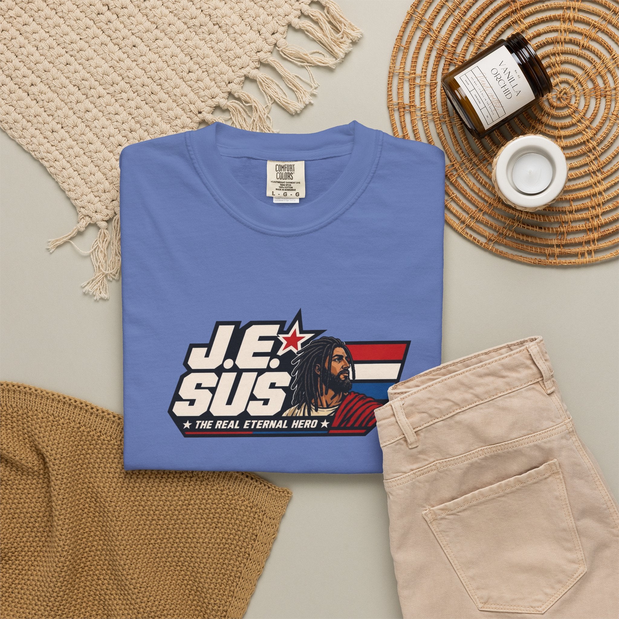 Jesus Retro Graphic T-Shirt — “J.E.SUS The Real Eternal Hero” Christian Vintage Tee