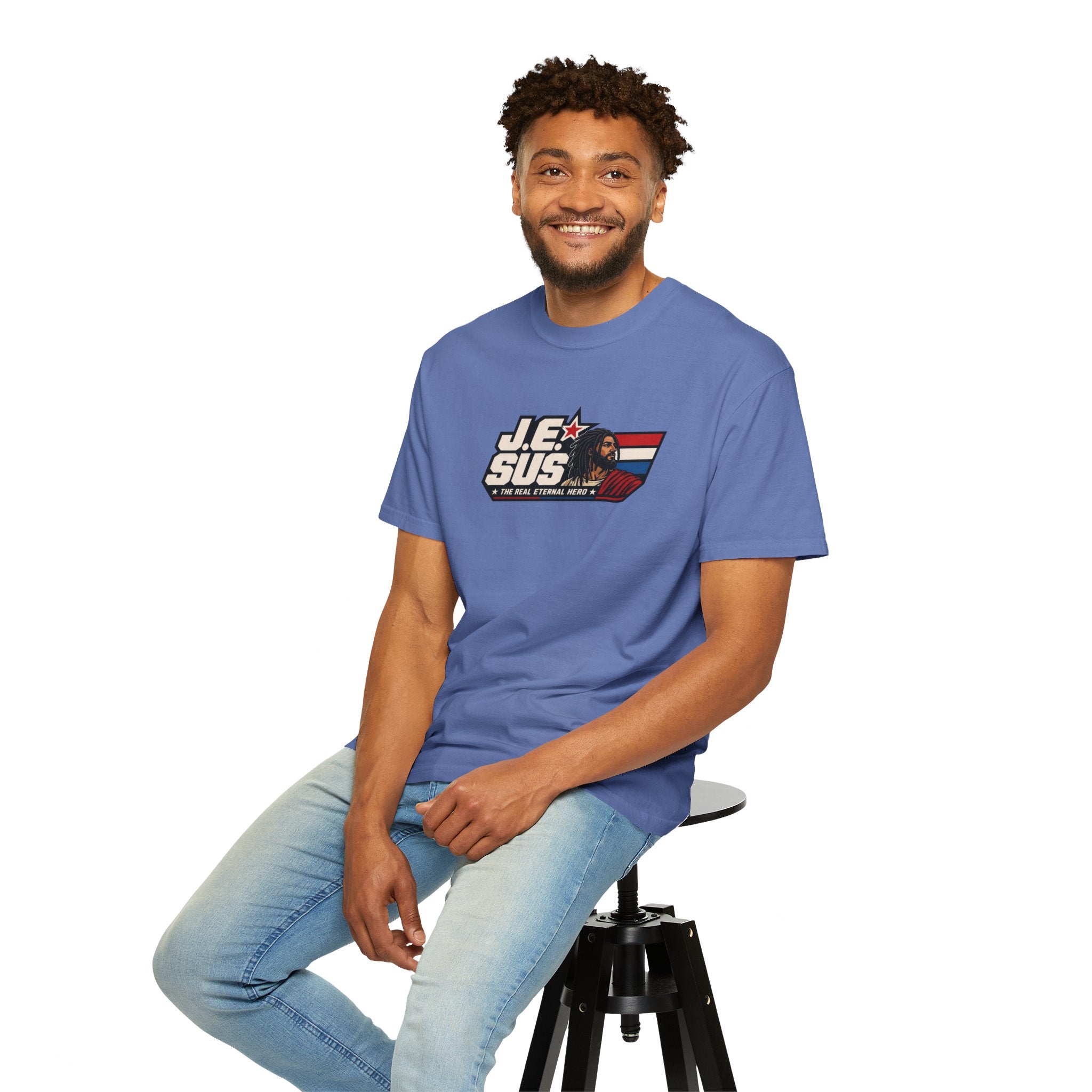 Jesus Retro Graphic T-Shirt — “J.E.SUS The Real Eternal Hero” Christian Vintage Tee