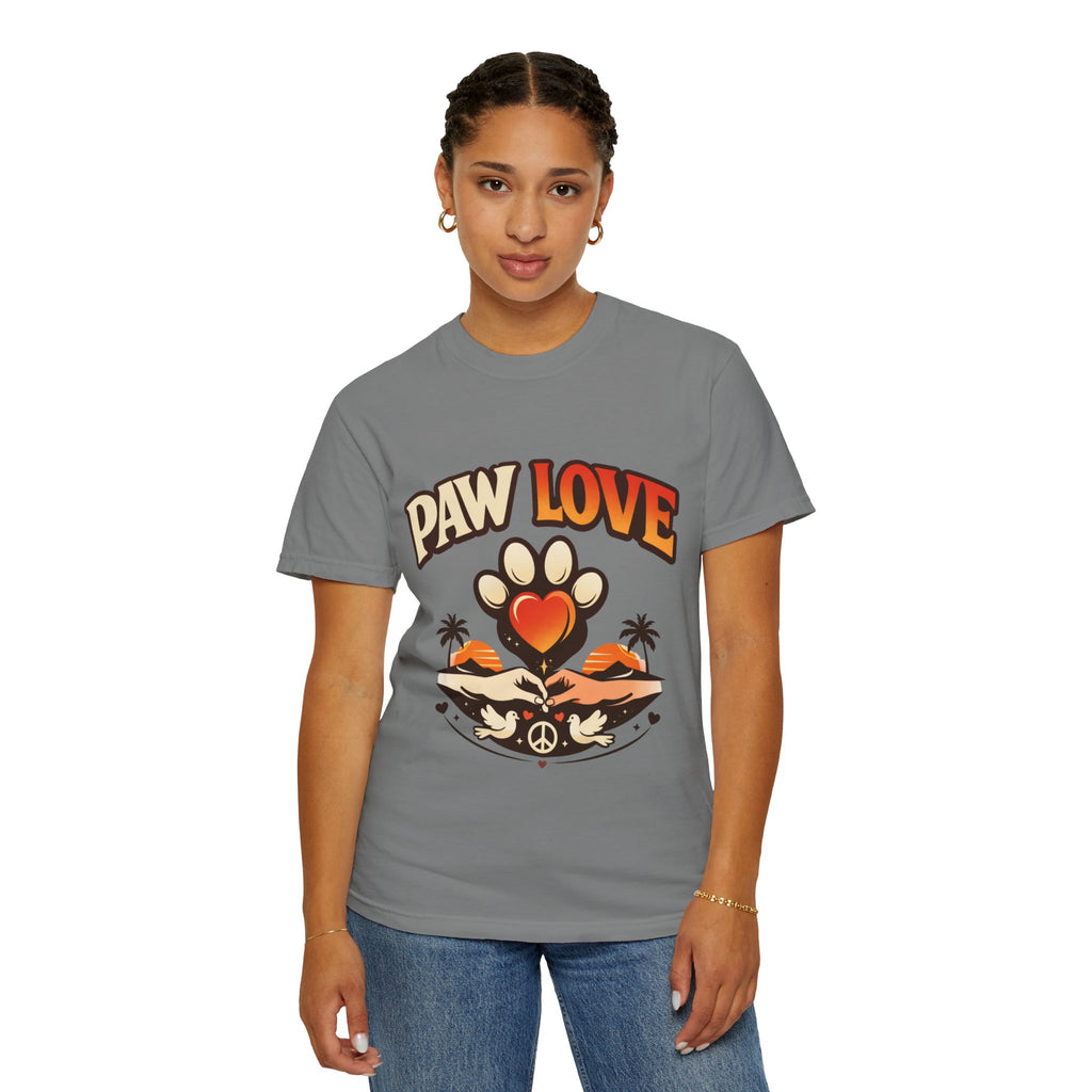 Paw Love T-Shirt — Retro Heart Paw Graphic Tee for Dog Lovers