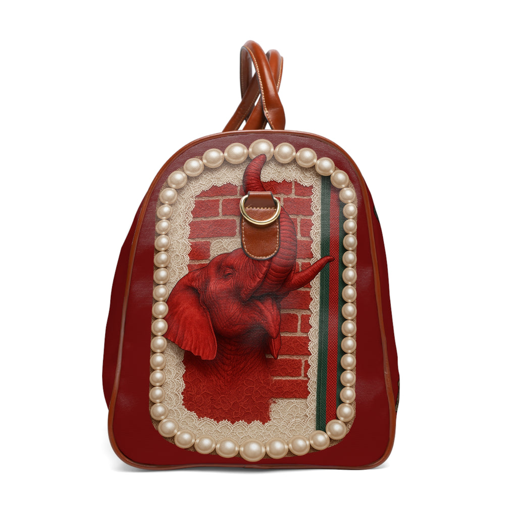 Waterproof Travel Bag — Elegant Black & Red Rose Pearl Duffle