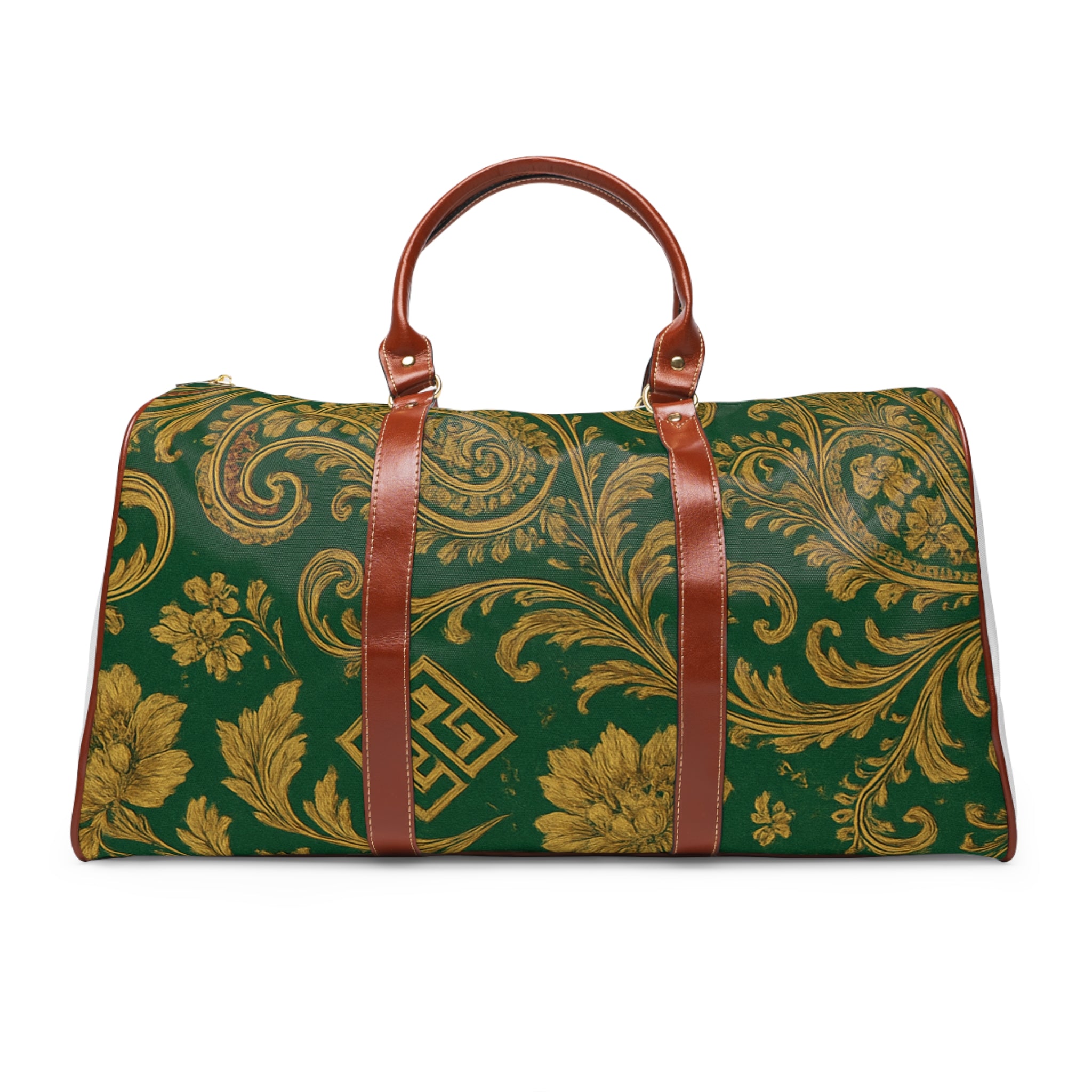 Vintage Baroque Waterproof Travel Bag — Green & Gold Weekender Duffel