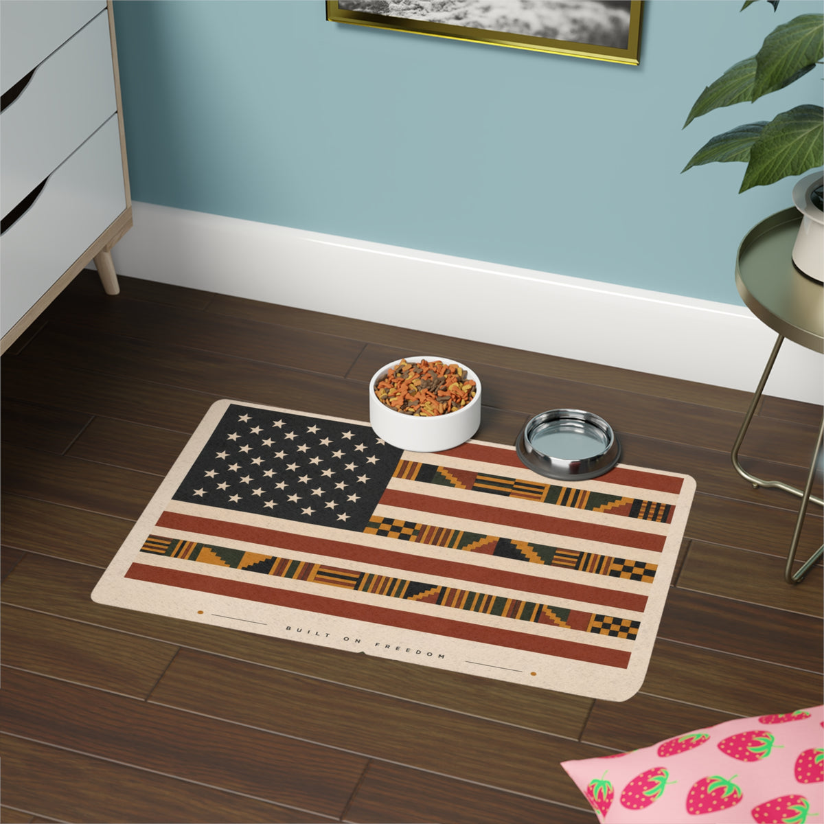 Kente-Inspired Pet Food Mat (12x18) — Colorful African Tribal Dog & Cat Feeding Mat