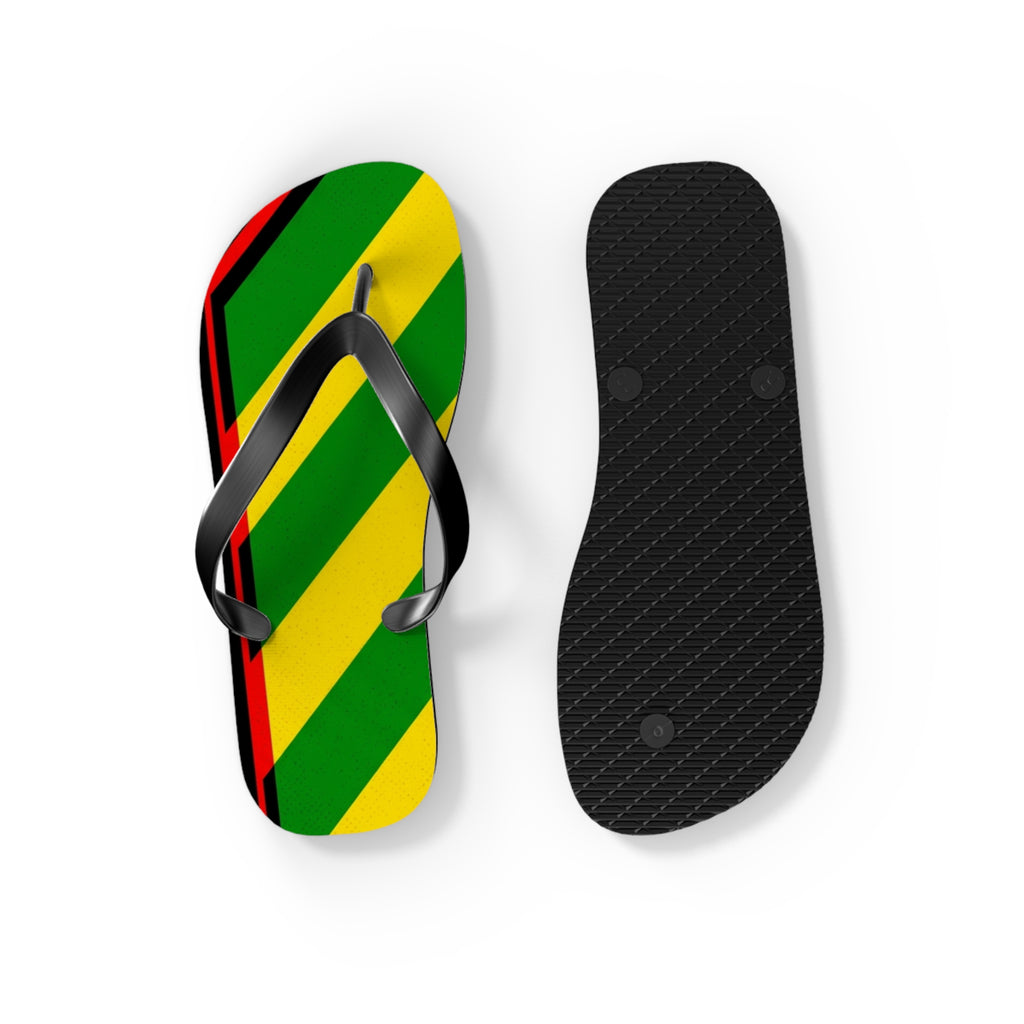 Jamaican Stripe Flip Flops – Green, Yellow & Black Beach Sandals