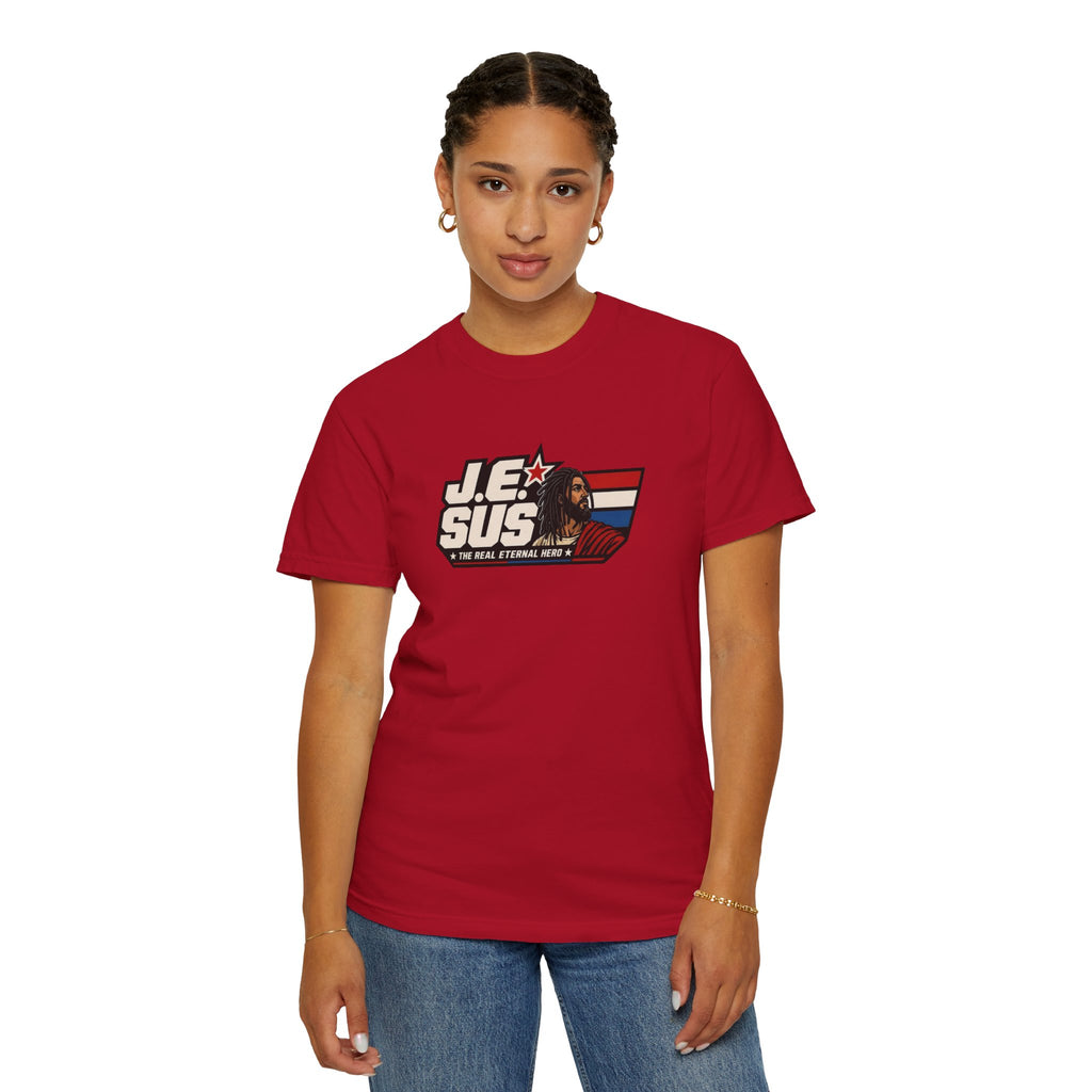 Jesus Retro Graphic T-Shirt — “J.E.SUS The Real Eternal Hero” Christian Vintage Tee