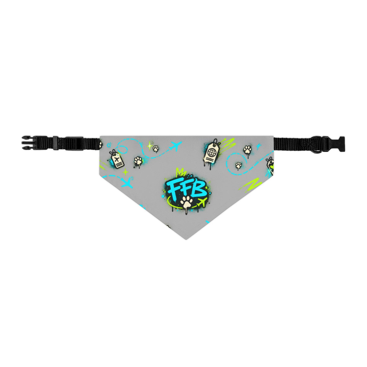 Graffiti 'FFB' Pet Bandana Collar – Neon Paw Print Dog Bandana
