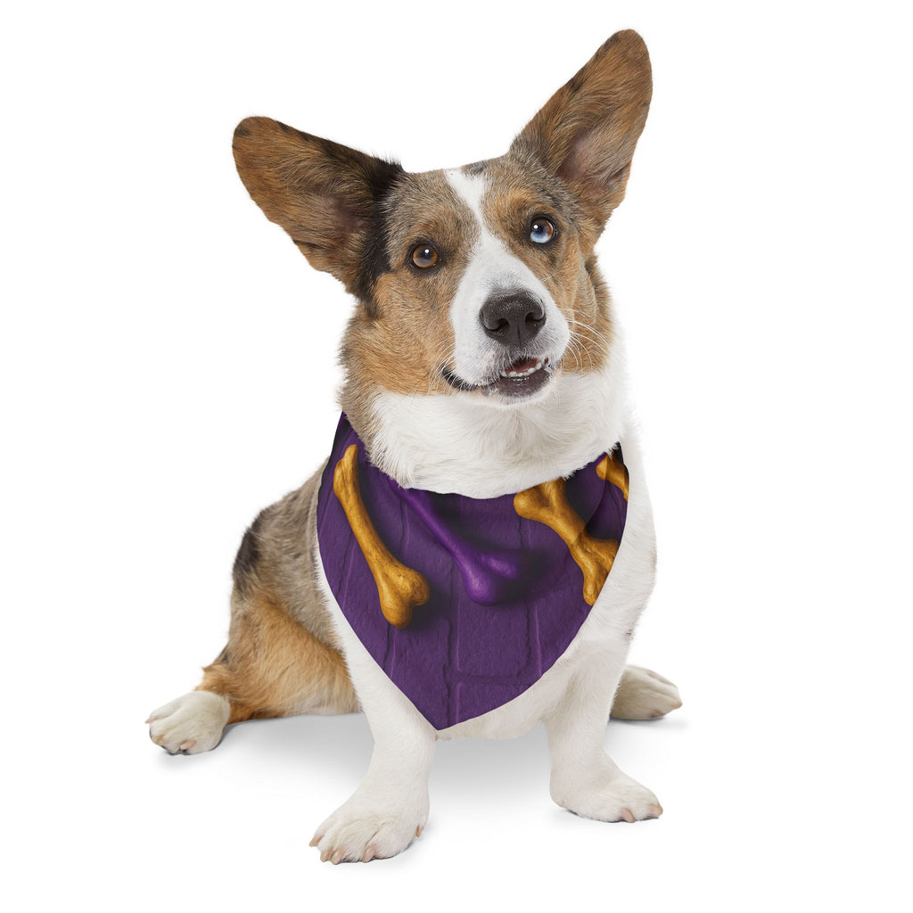 Purple Dog Bandana Collar with Gold Bones – Stylish Pet Accessory for Dogs & Cats