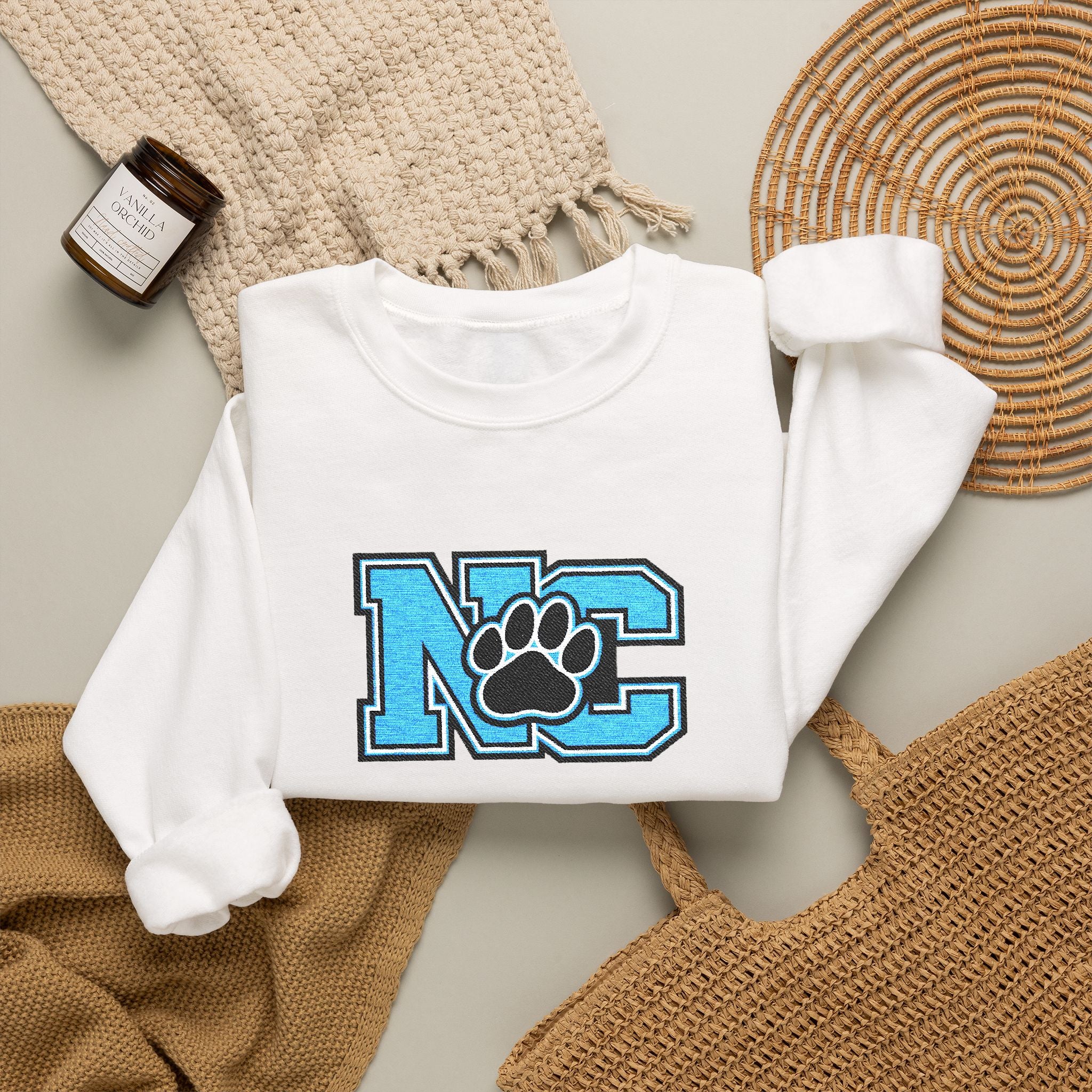 NC Paw Letterman Crewneck Sweatshirt —North Carolina Vintage School Spirit