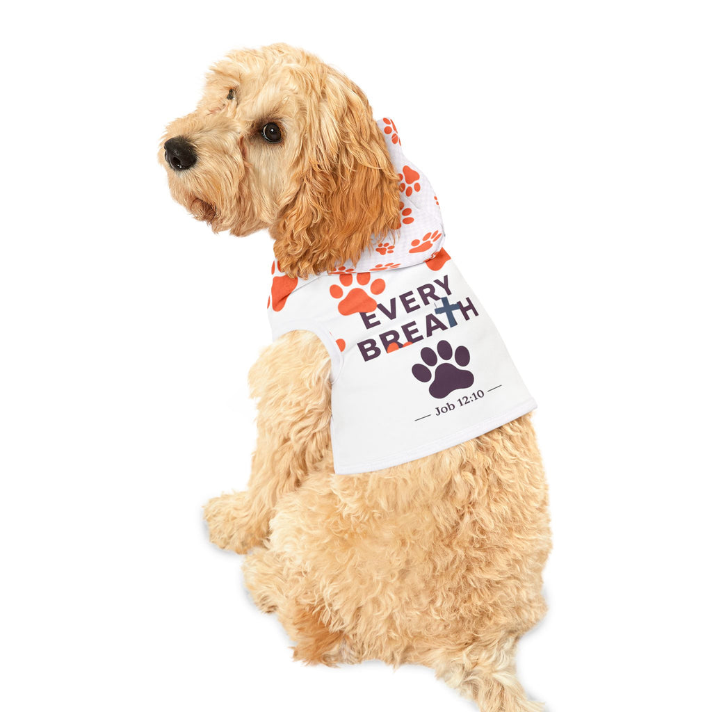 Pet Hoodie — "Every Breath" Paw Print Christian Dog Hoodie, Matching Human Apparel Available