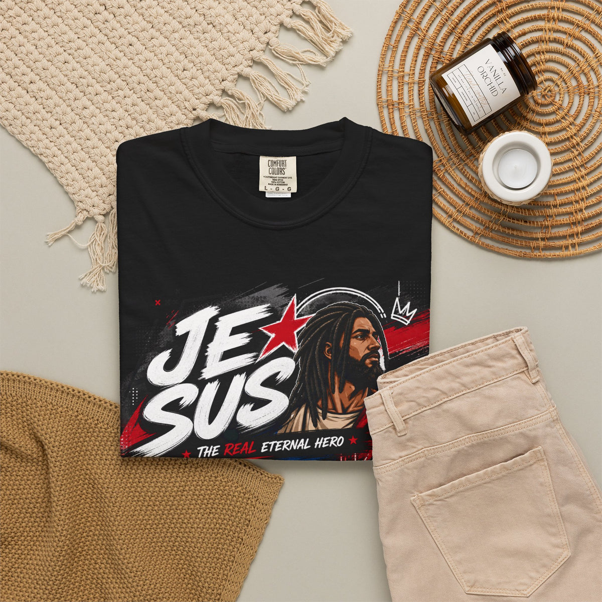 Jesus Retro Graphic T-Shirt — “J.E.SUS The Real Eternal Hero” Christian Vintage Tee