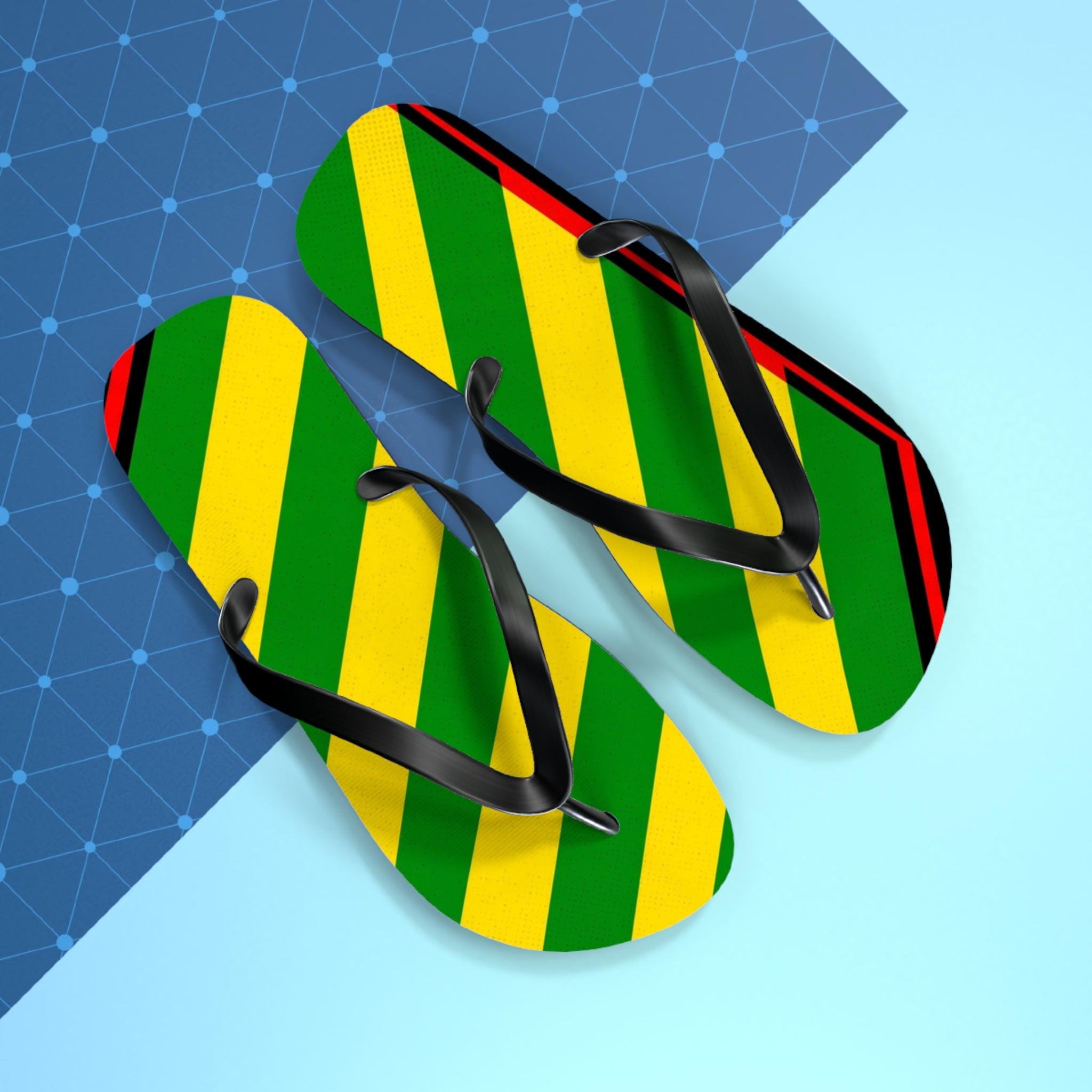 Jamaican Stripe Flip Flops – Green, Yellow & Black Beach Sandals