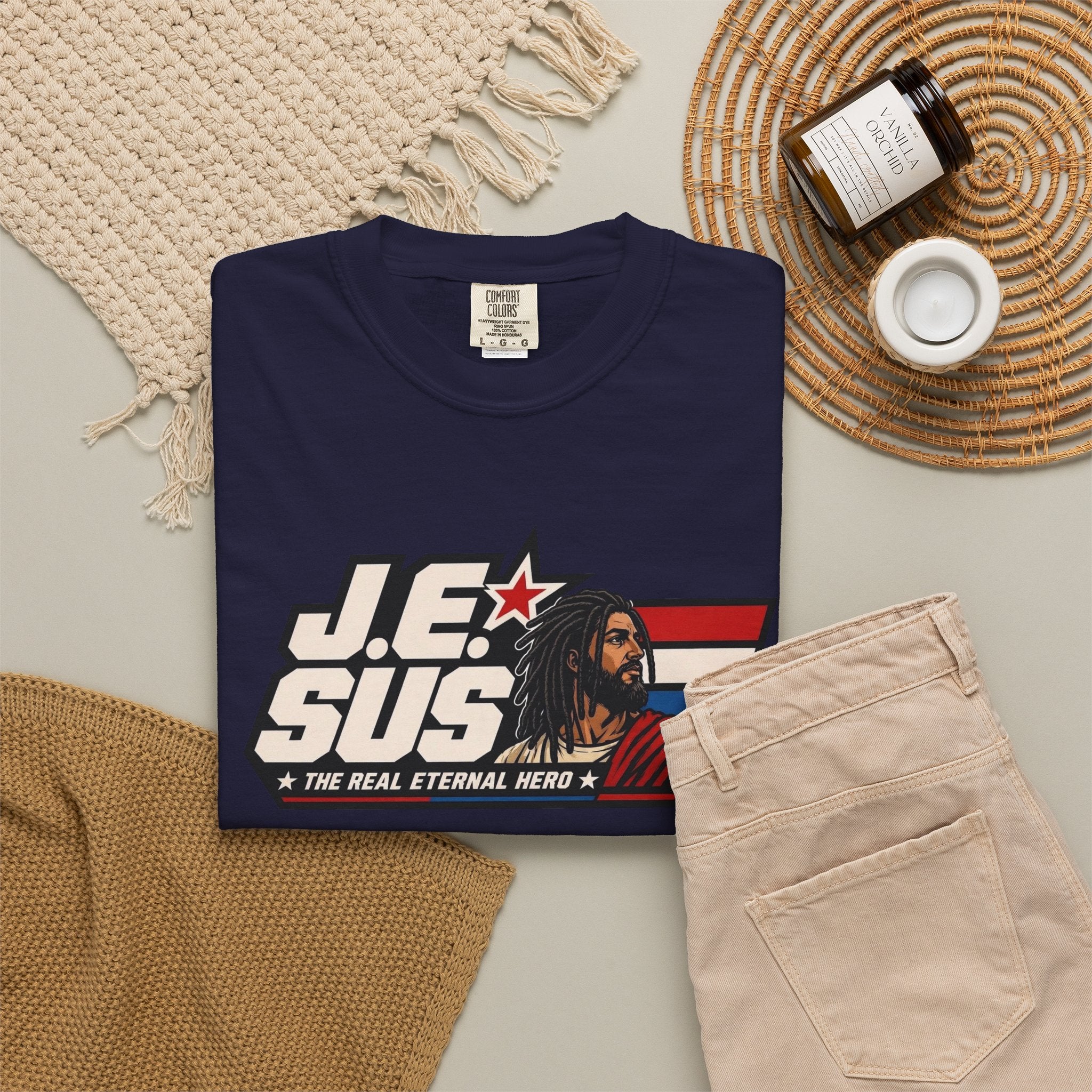 Jesus Retro Graphic T-Shirt — “J.E.SUS The Real Eternal Hero” Christian Vintage Tee
