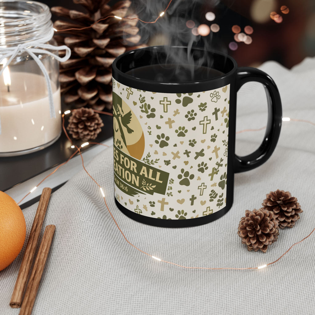He Cares For All Creation Mug — Psalm 36:6 Christian Animal Lover Coffee Cup