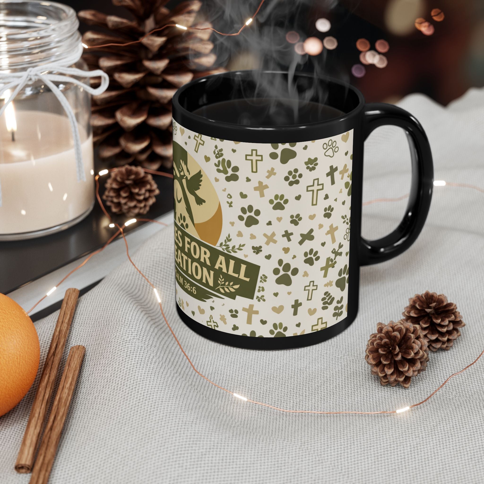 He Cares For All Creation Mug — Psalm 36:6 Christian Animal Lover Coffee Cup