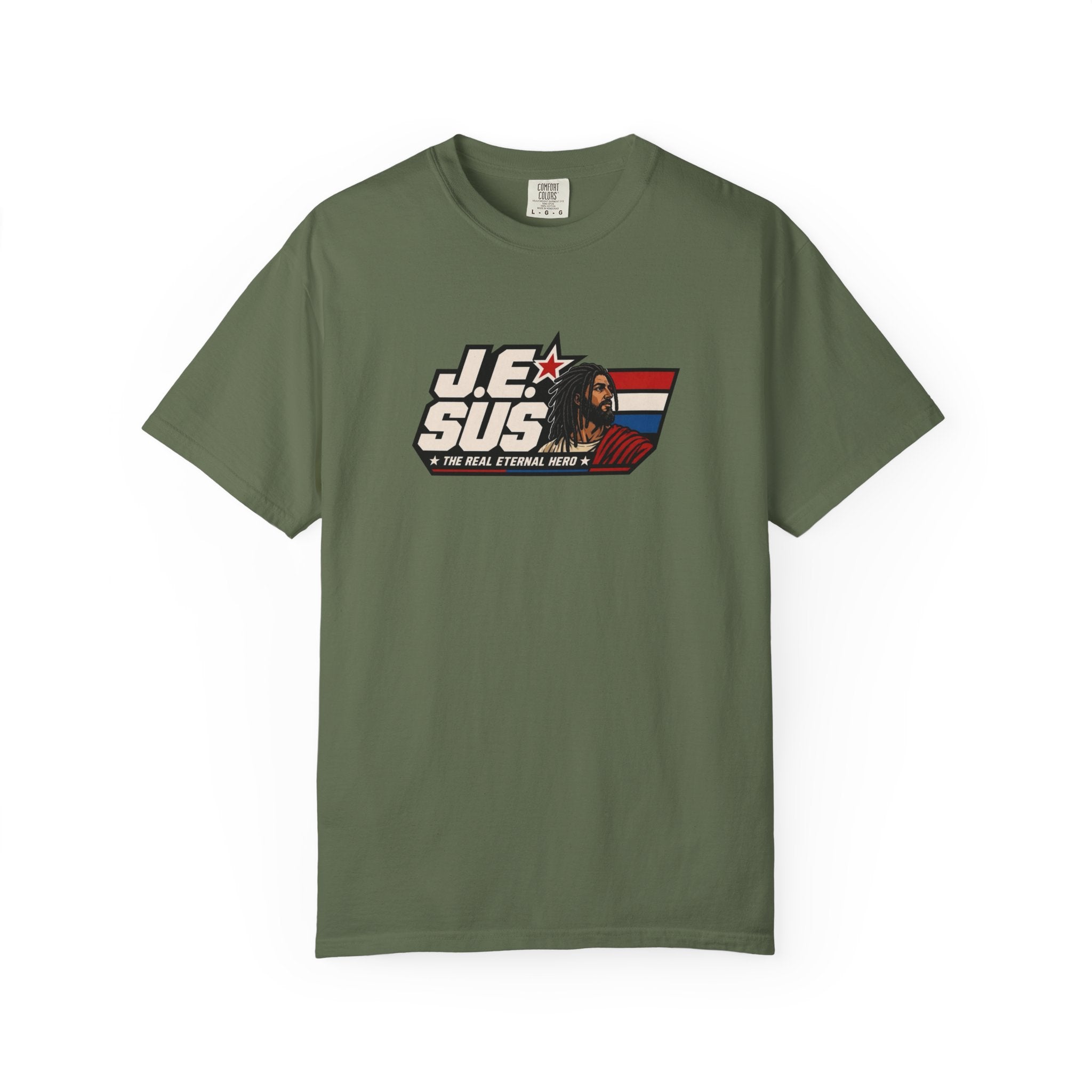 Jesus Retro Graphic T-Shirt — “J.E.SUS The Real Eternal Hero” Christian Vintage Tee