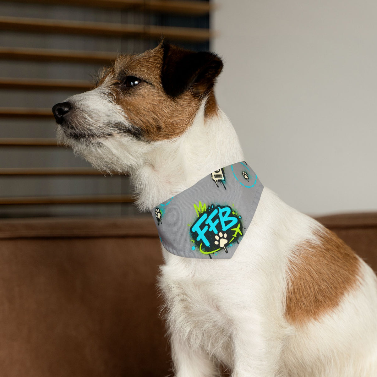 Graffiti 'FFB' Pet Bandana Collar – Neon Paw Print Dog Bandana