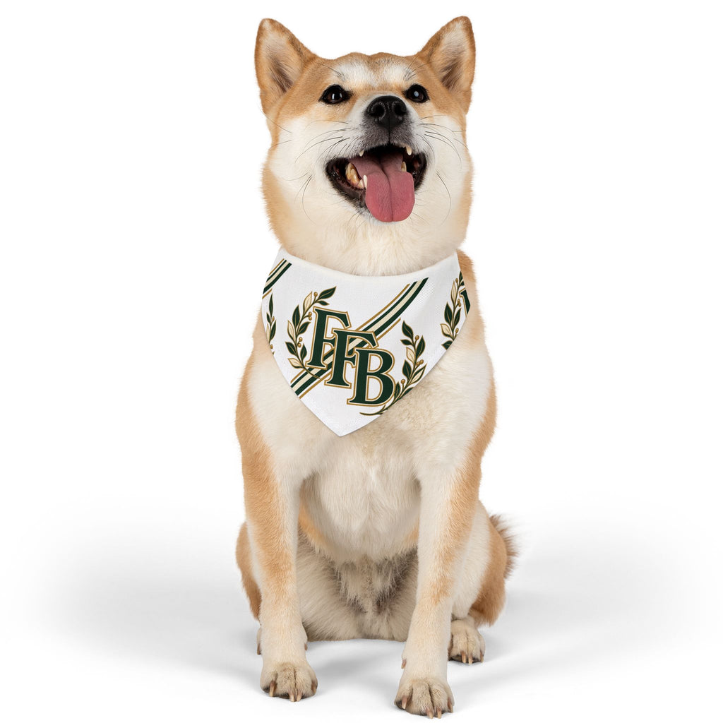 Monogram Laurel Pet Bandana Collar — Green & Gold FFB Crest