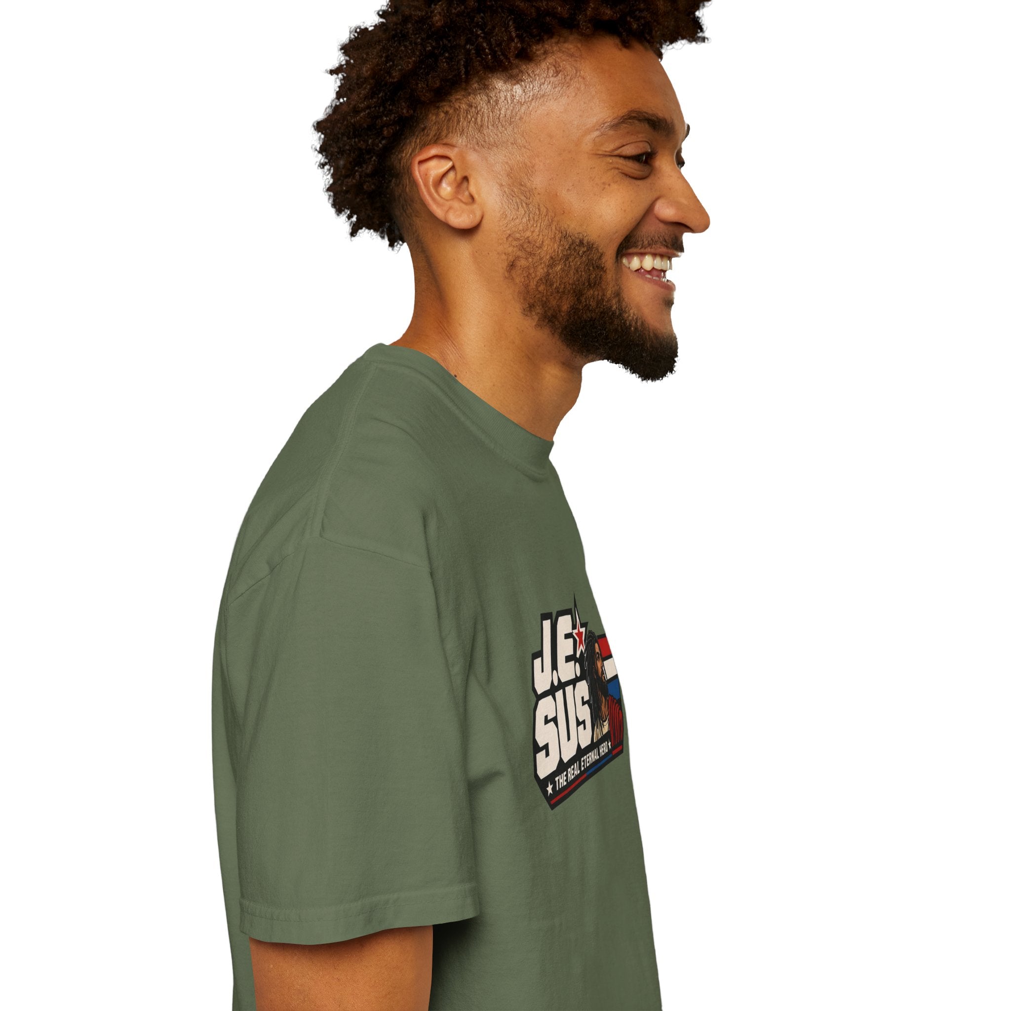 Jesus Retro Graphic T-Shirt — “J.E.SUS The Real Eternal Hero” Christian Vintage Tee
