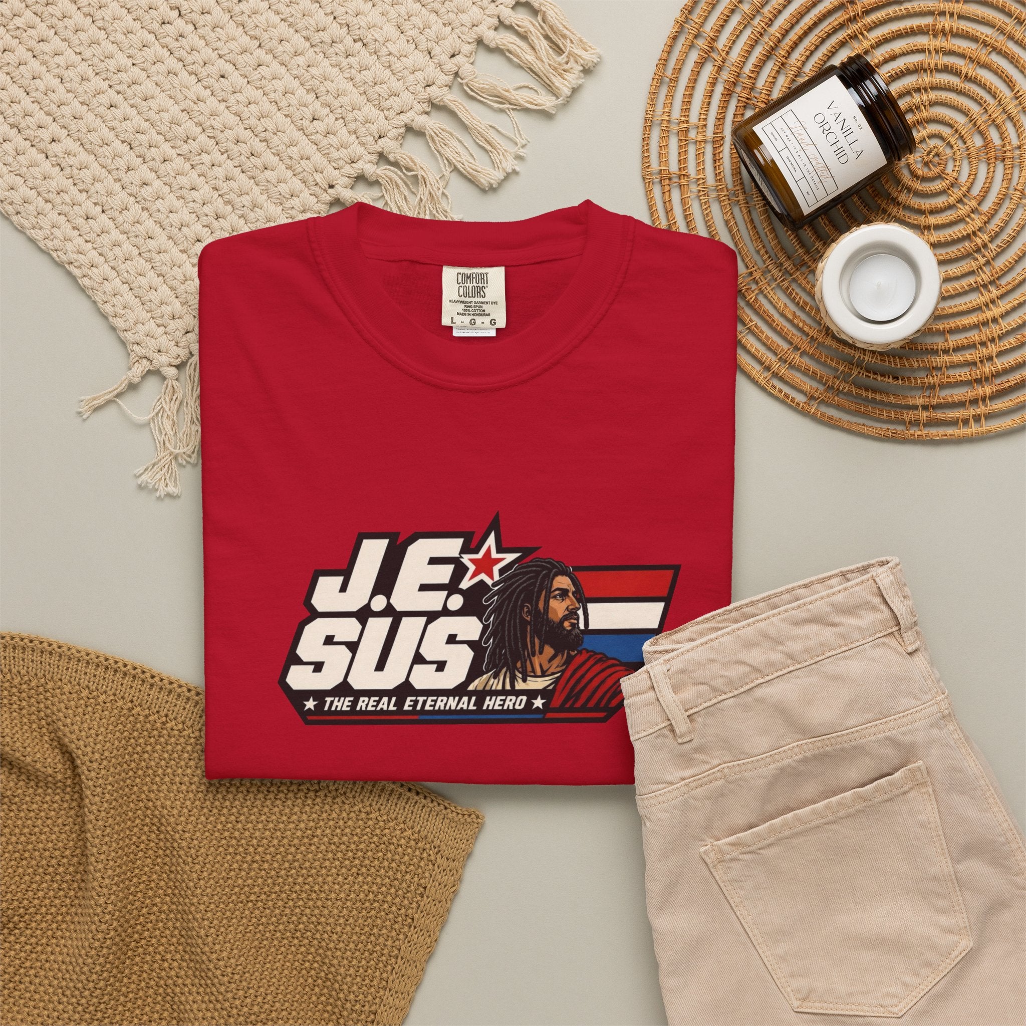 Jesus Retro Graphic T-Shirt — “J.E.SUS The Real Eternal Hero” Christian Vintage Tee