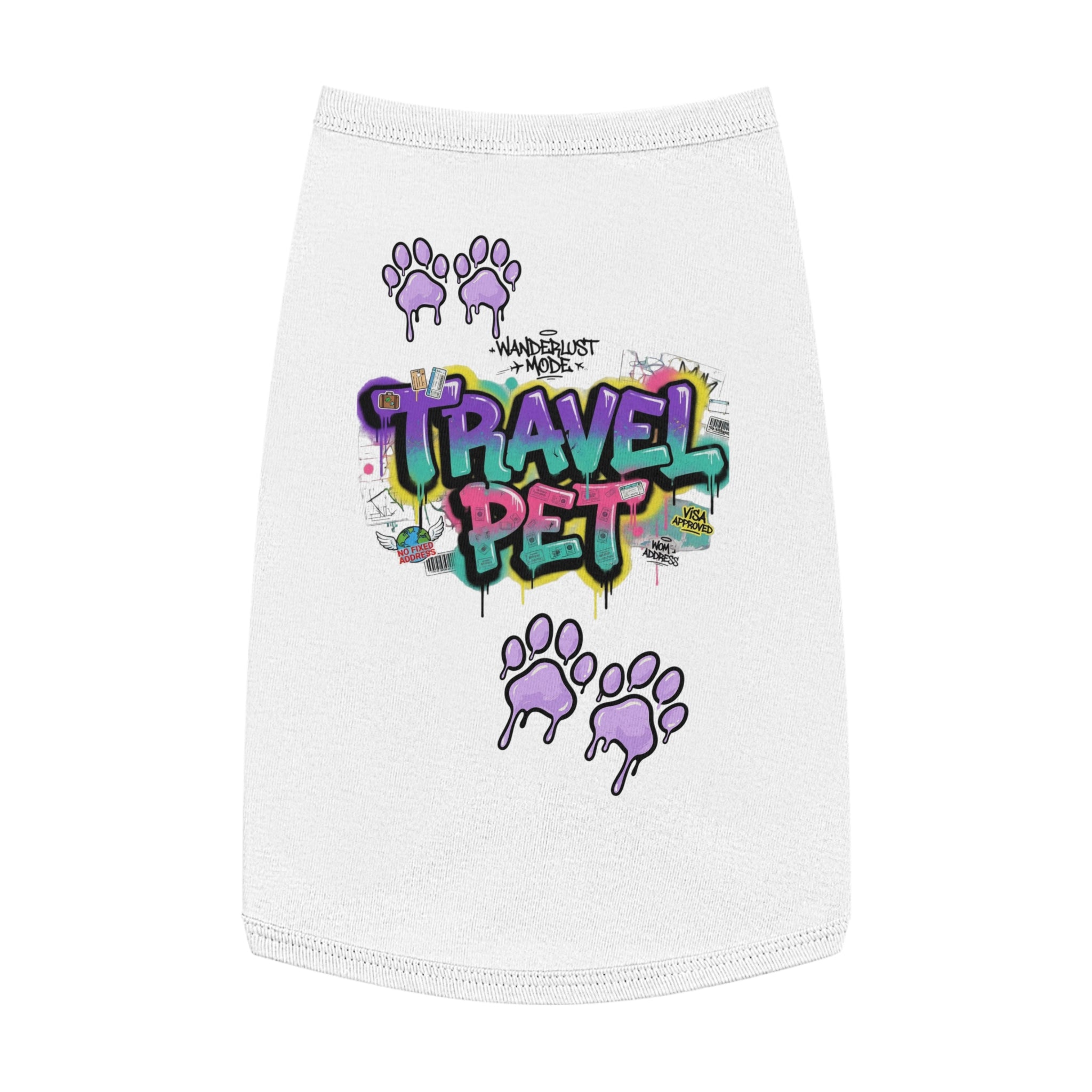 Graffiti Paw Print Travel Pet Tank Top — Trendy Street-Style Dog Shirt Matching Human Shirt