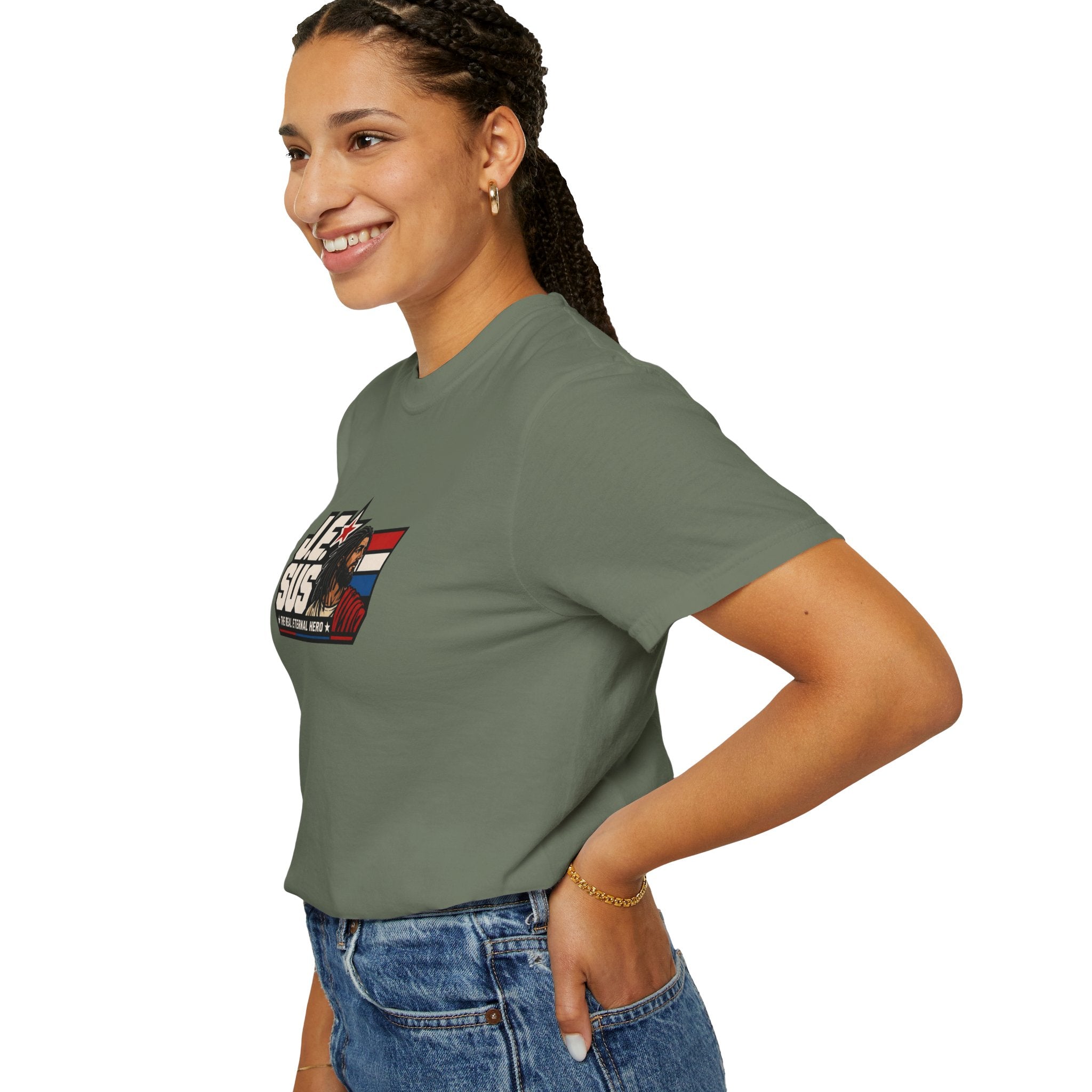Jesus Retro Graphic T-Shirt — “J.E.SUS The Real Eternal Hero” Christian Vintage Tee