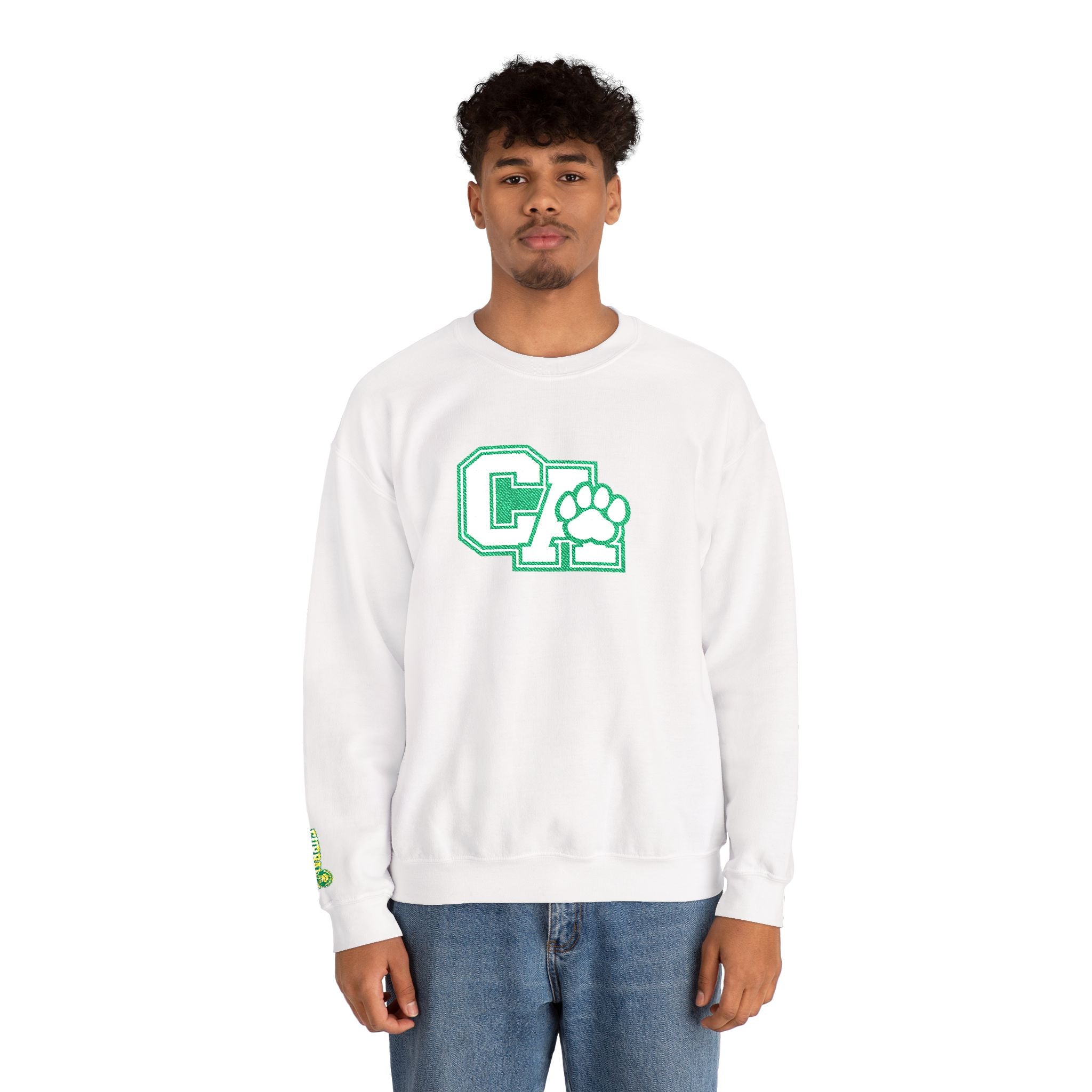 California Crewneck Sweatshirt — Green Vintage 'CA' Paw Logo