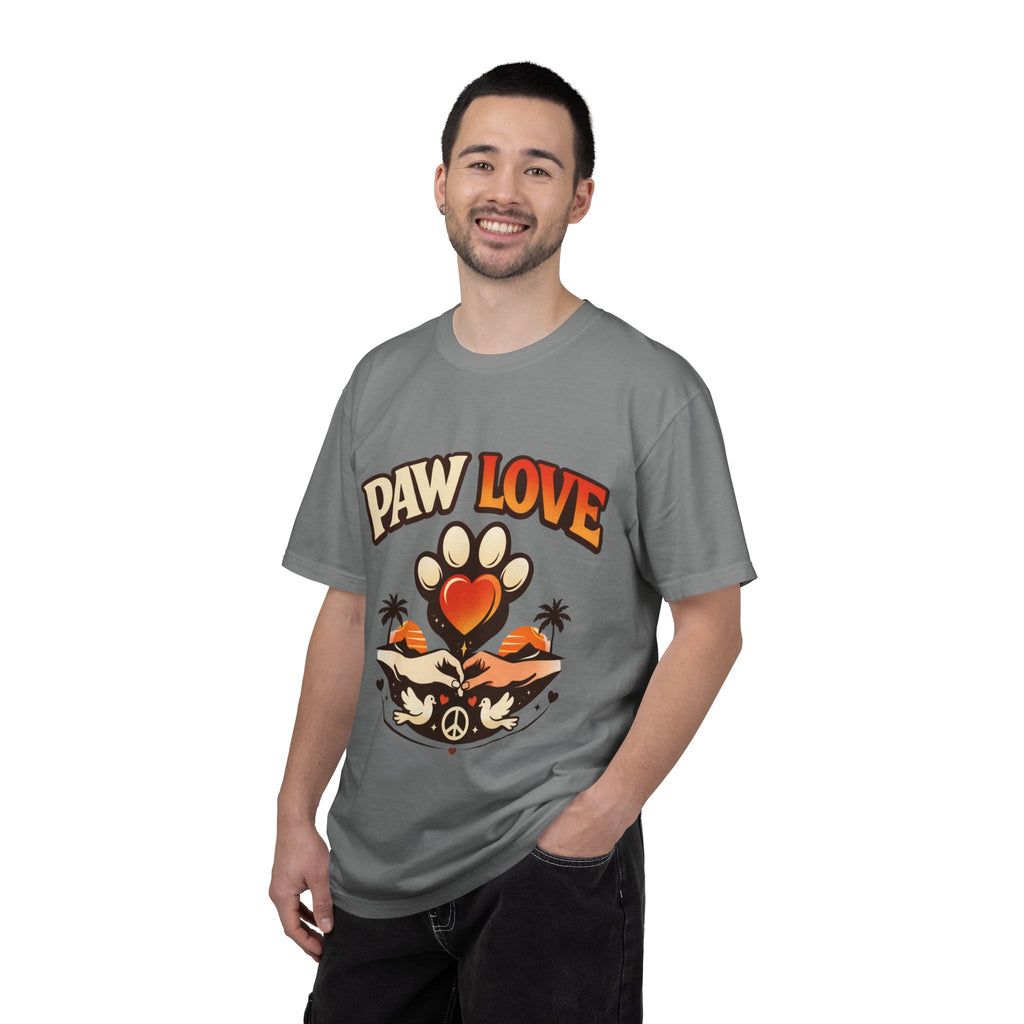 Paw Love T-Shirt — Retro Heart Paw Graphic Tee for Dog Lovers