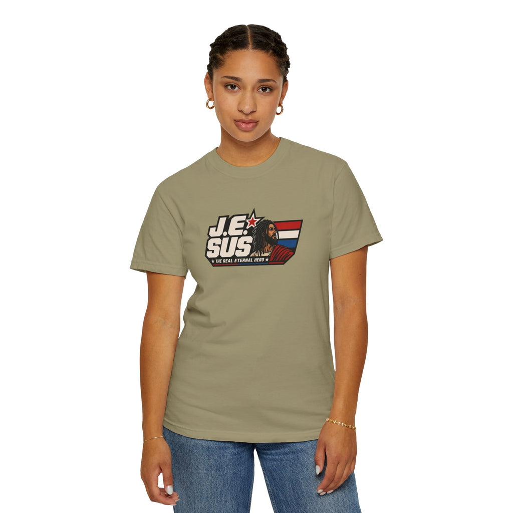 Jesus Retro Graphic T-Shirt — “J.E.SUS The Real Eternal Hero” Christian Vintage Tee