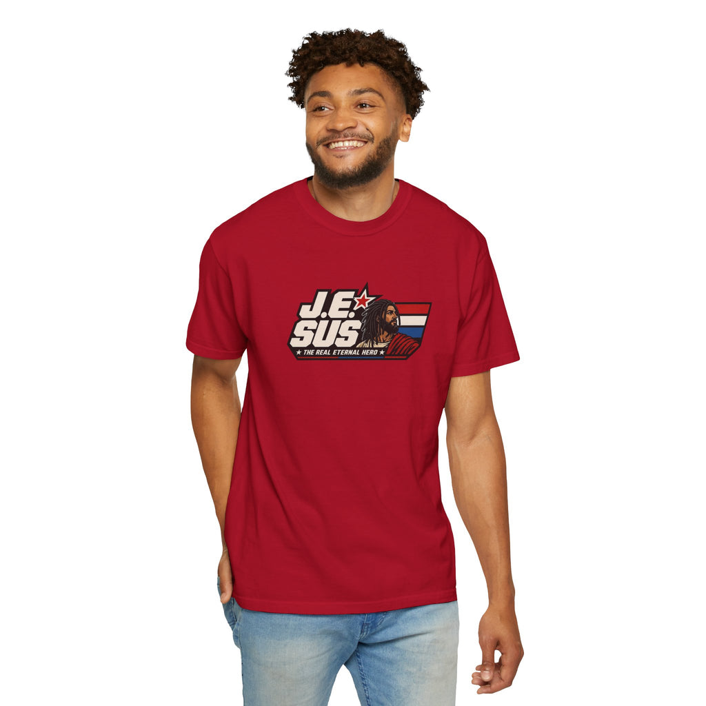 Jesus Retro Graphic T-Shirt — “J.E.SUS The Real Eternal Hero” Christian Vintage Tee