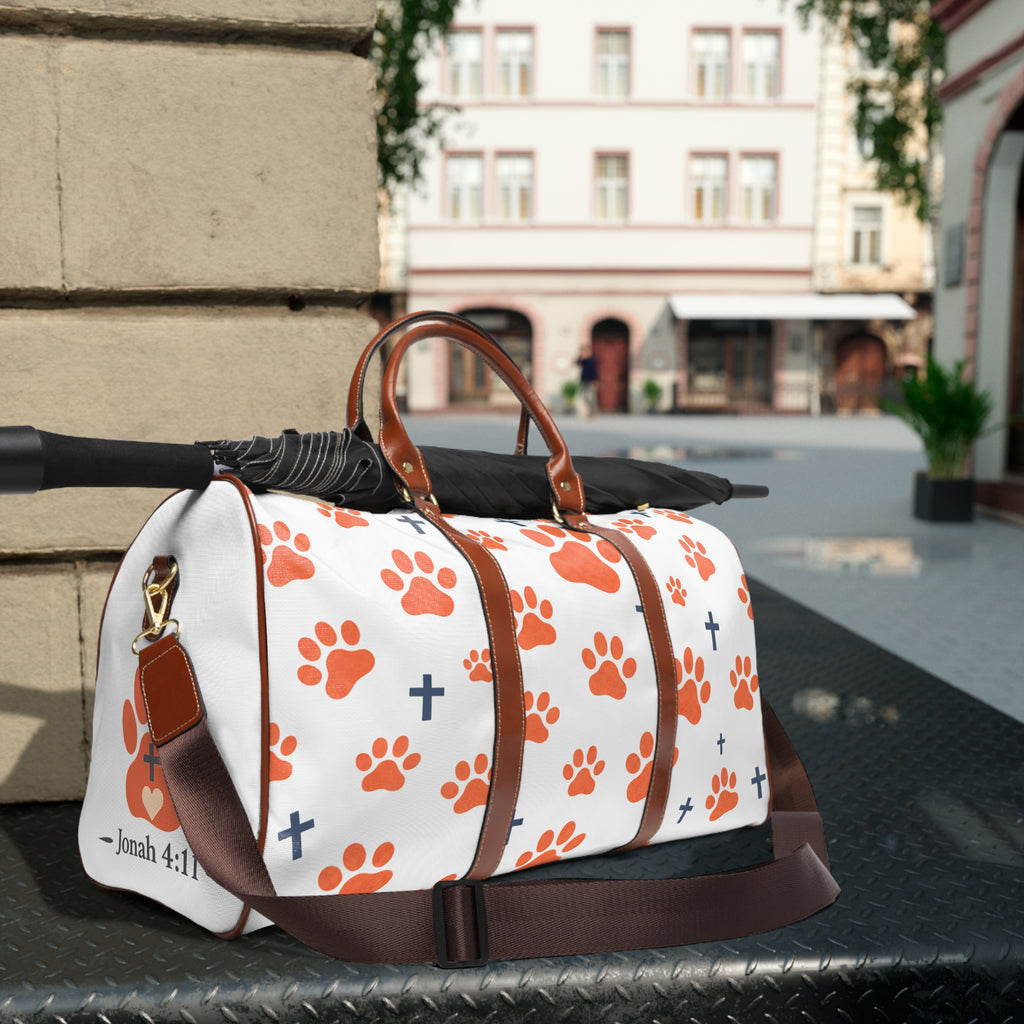 Waterproof Travel Bag — Paw Print & Floral Weekender Duffel