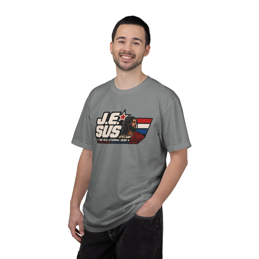 Jesus Retro Graphic T-Shirt — “J.E.SUS The Real Eternal Hero” Christian Vintage Tee