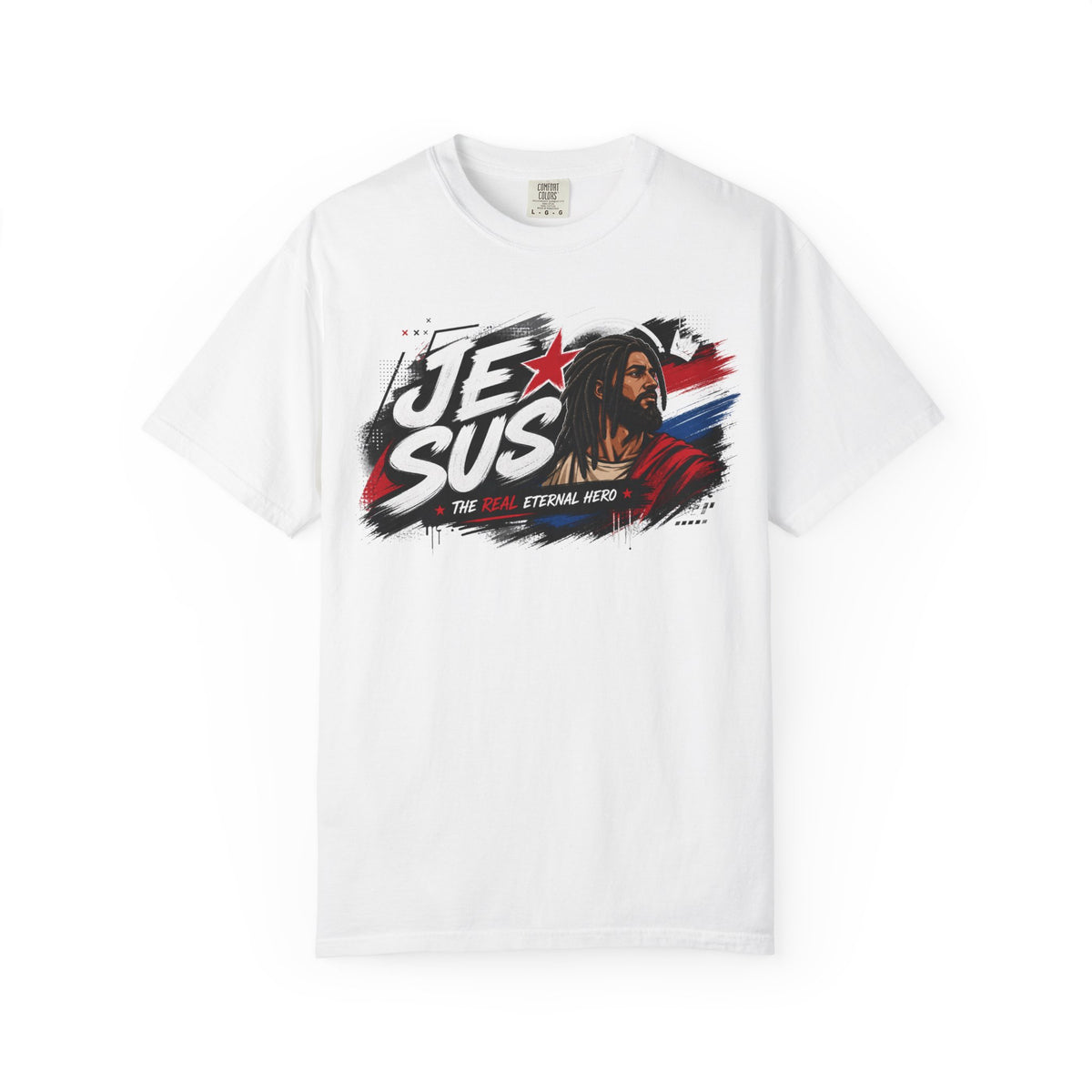 Jesus Retro Graphic T-Shirt — “J.E.SUS The Real Eternal Hero” Christian Vintage Tee