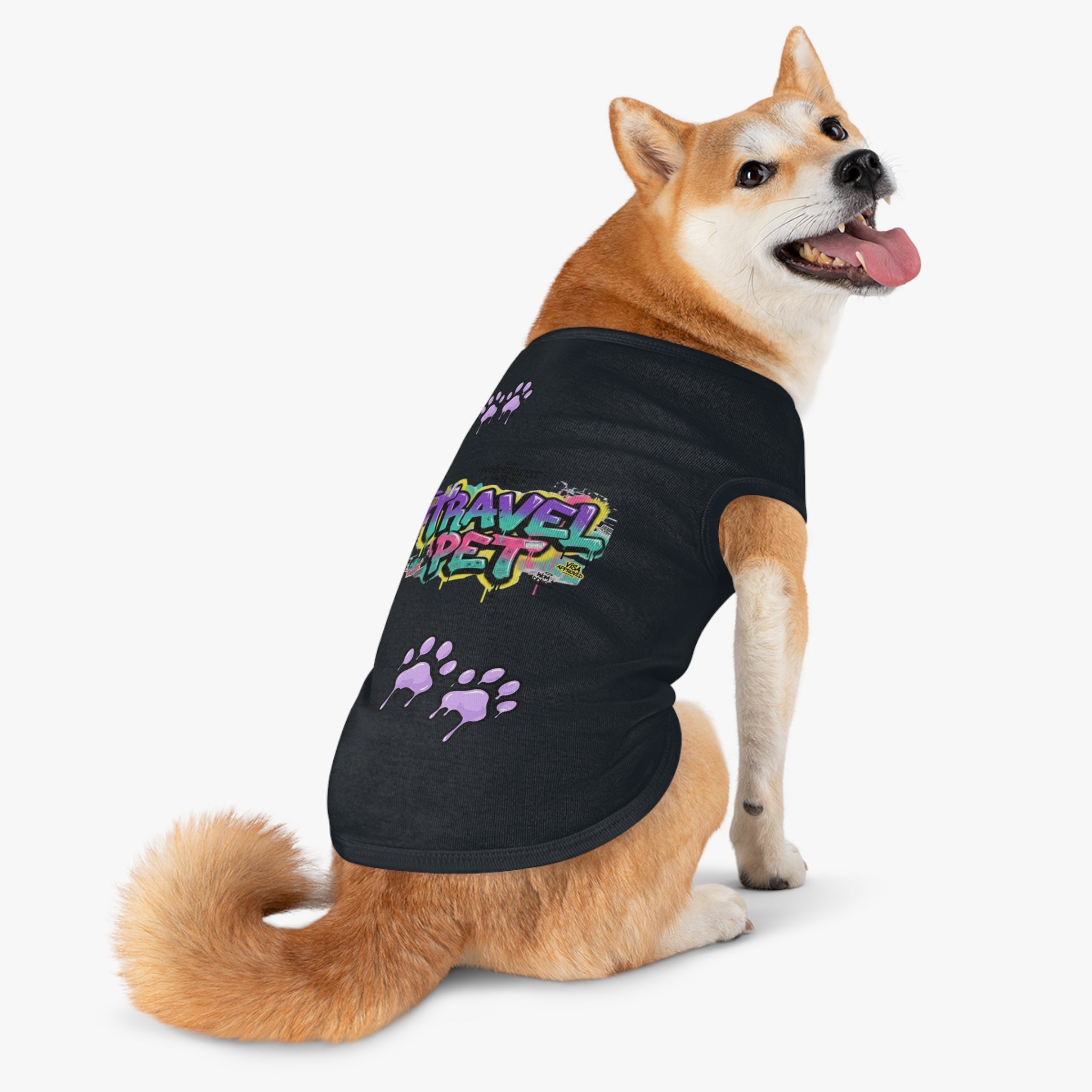 Graffiti Paw Print Travel Pet Tank Top — Trendy Street-Style Dog Shirt Matching Human Shirt