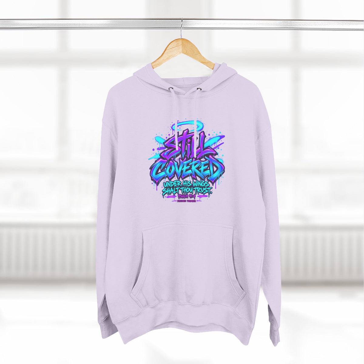 Christian Hoodie — "He Shall Cover Thee" Psalm 91:4 Graphic Fleece Hoodie