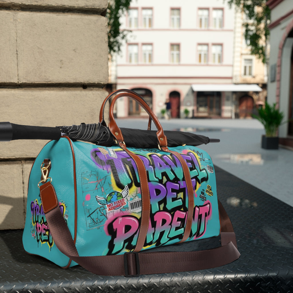 Graffiti 'Travel, Pet, Repeat' Waterproof Travel Bag