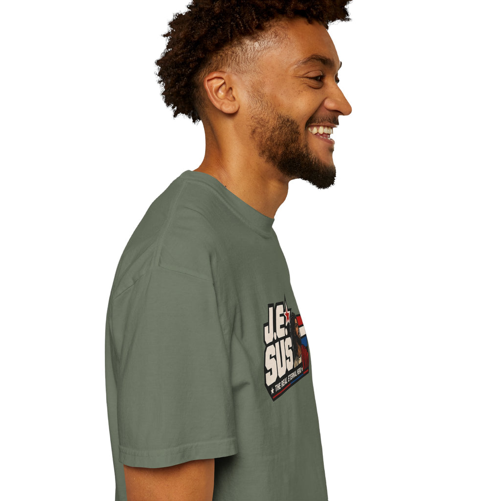 Jesus Retro Graphic T-Shirt — “J.E.SUS The Real Eternal Hero” Christian Vintage Tee