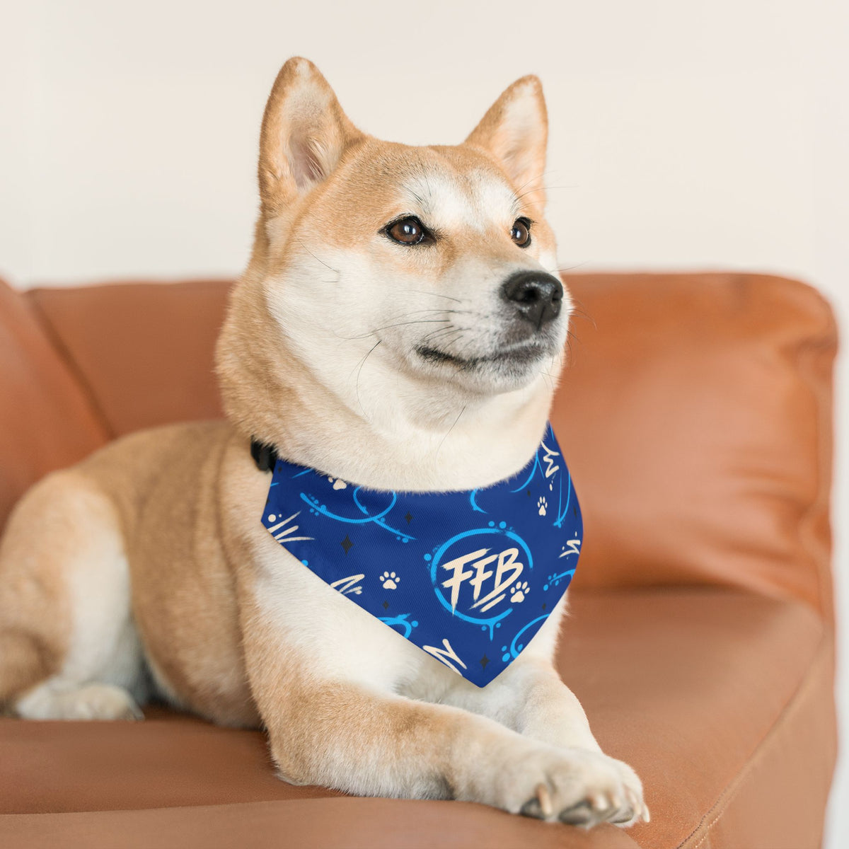 Bandana Collar — Blue Paw Print Pattern with "FFB" Logo