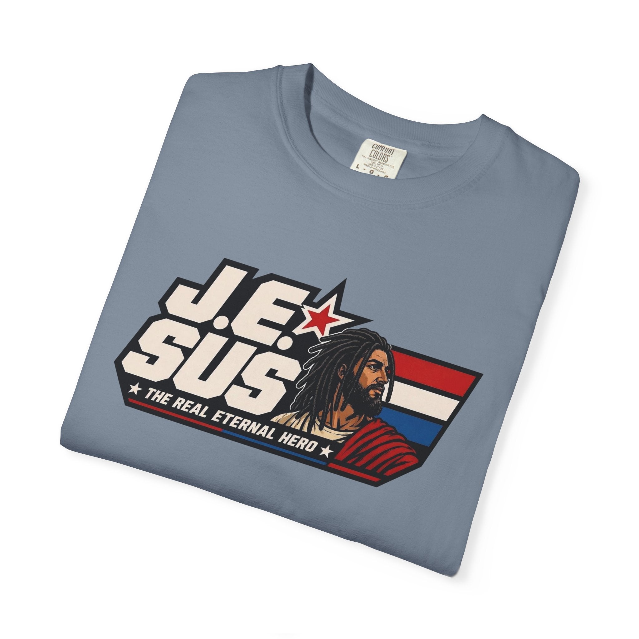 Jesus Retro Graphic T-Shirt — “J.E.SUS The Real Eternal Hero” Christian Vintage Tee