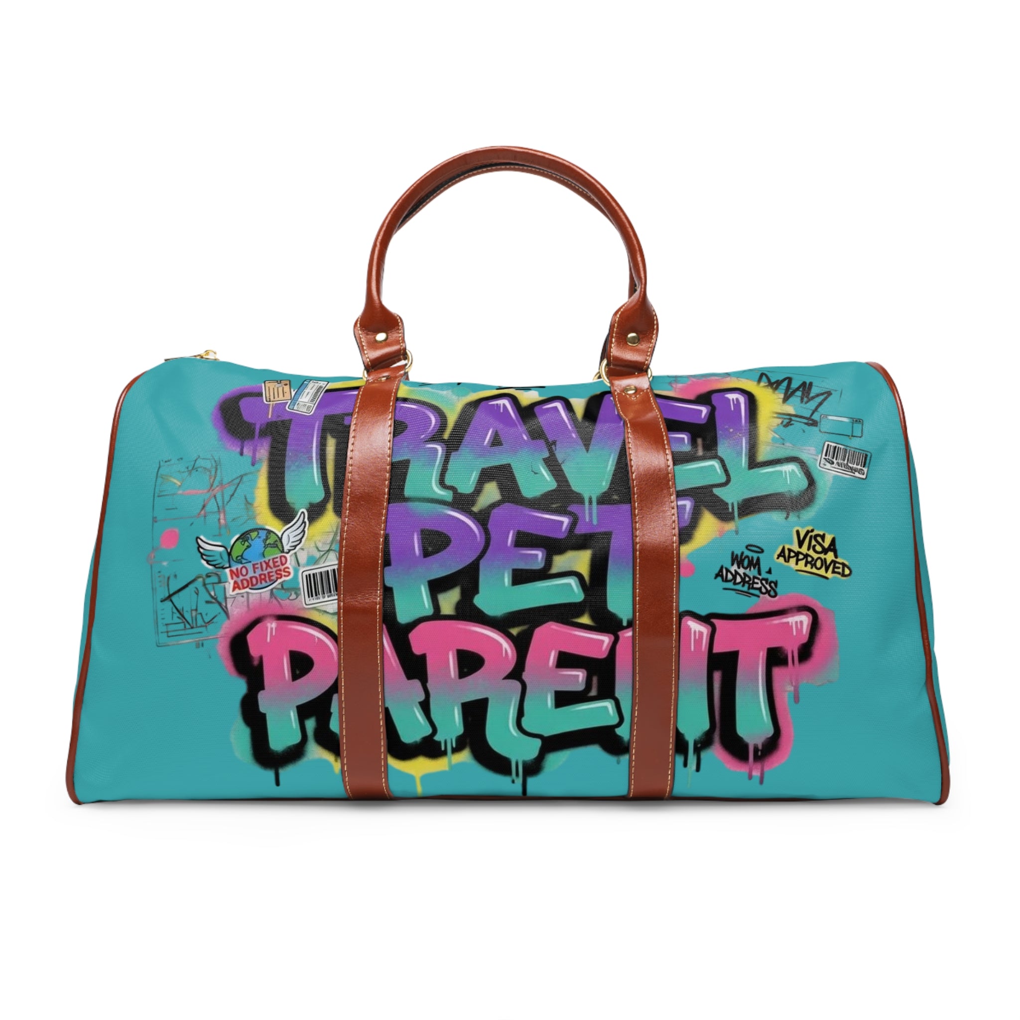 Graffiti 'Travel, Pet, Repeat' Waterproof Travel Bag