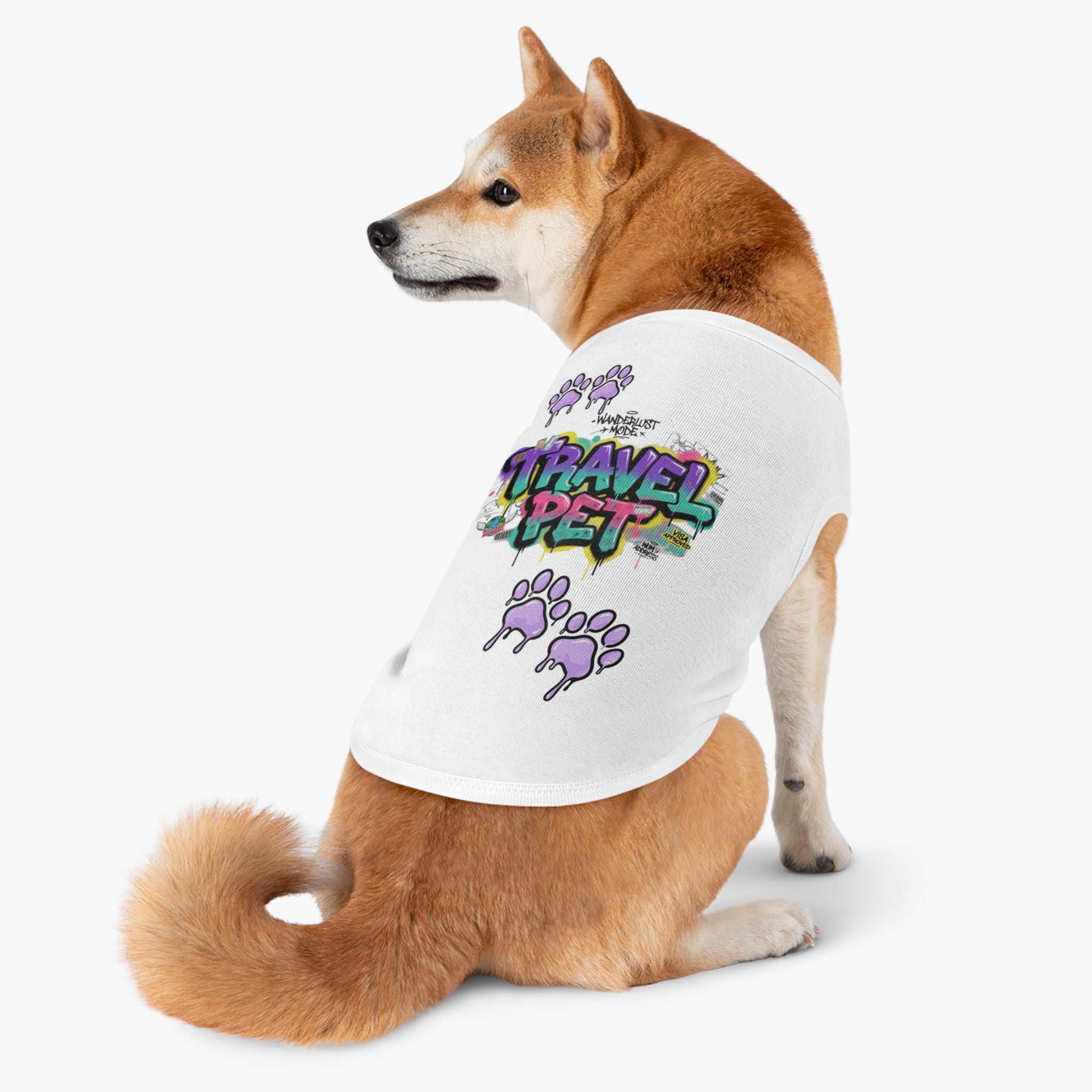 Graffiti Paw Print Travel Pet Tank Top — Trendy Street-Style Dog Shirt Matching Human Shirt