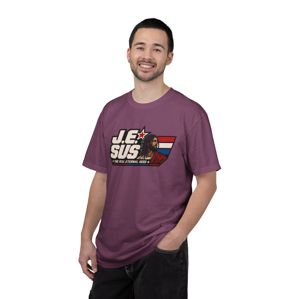 Jesus Retro Graphic T-Shirt — “J.E.SUS The Real Eternal Hero” Christian Vintage Tee