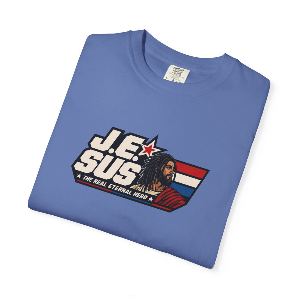 Jesus Retro Graphic T-Shirt — “J.E.SUS The Real Eternal Hero” Christian Vintage Tee