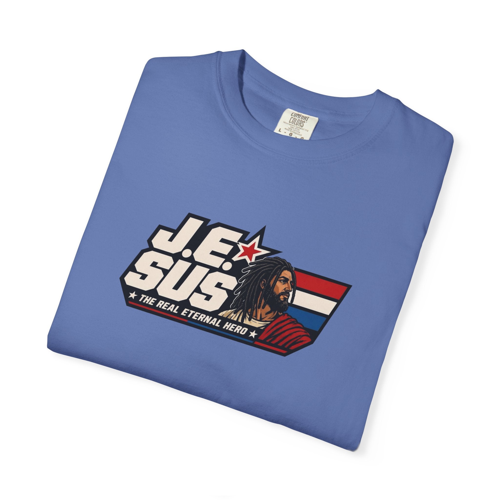 Jesus Retro Graphic T-Shirt — “J.E.SUS The Real Eternal Hero” Christian Vintage Tee