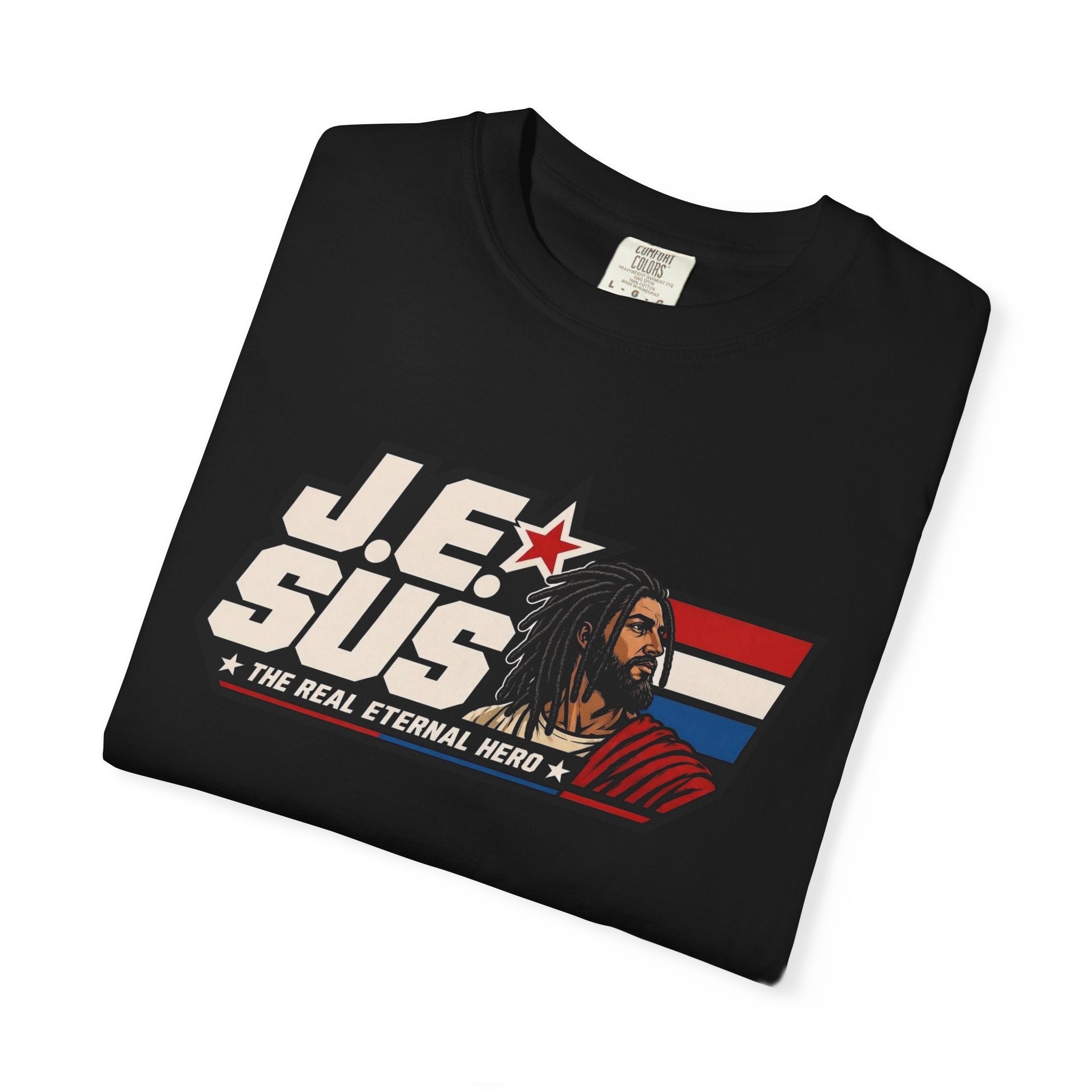 Jesus Retro Graphic T-Shirt — “J.E.SUS The Real Eternal Hero” Christian Vintage Tee