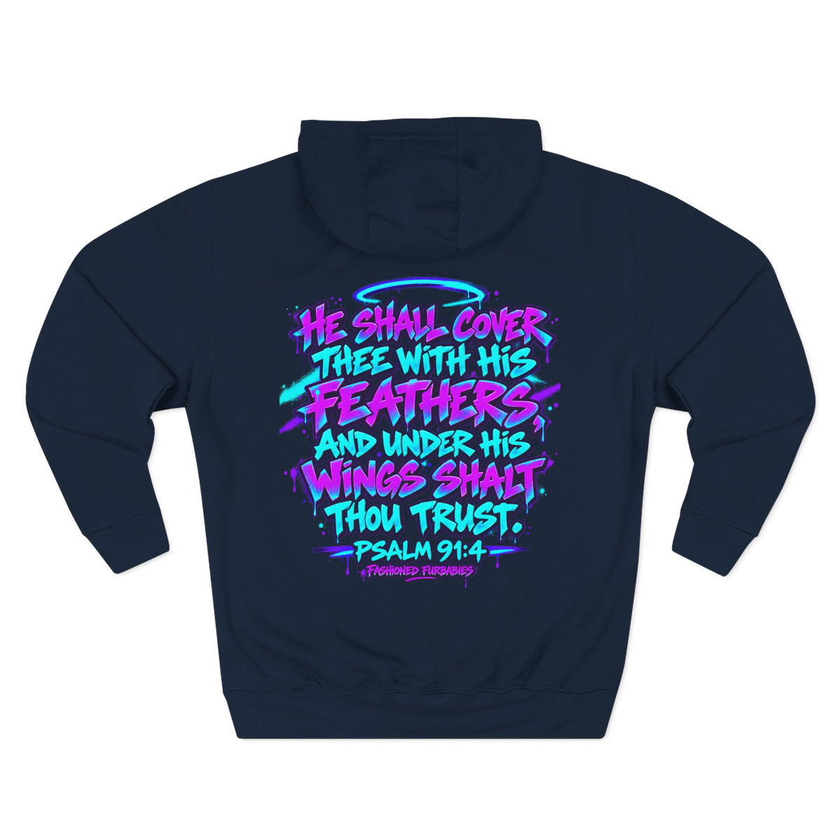 Christian Hoodie — "He Shall Cover Thee" Psalm 91:4 Graphic Fleece Hoodie