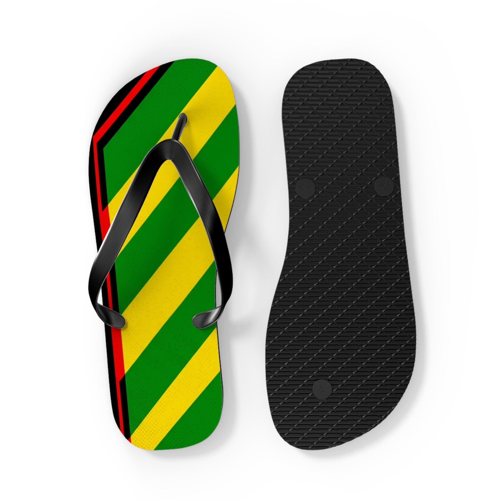 Jamaican Stripe Flip Flops – Green, Yellow & Black Beach Sandals