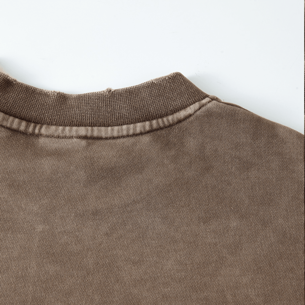 Washed Raw-Edge Cropped Crew Neck Sweatshirt
