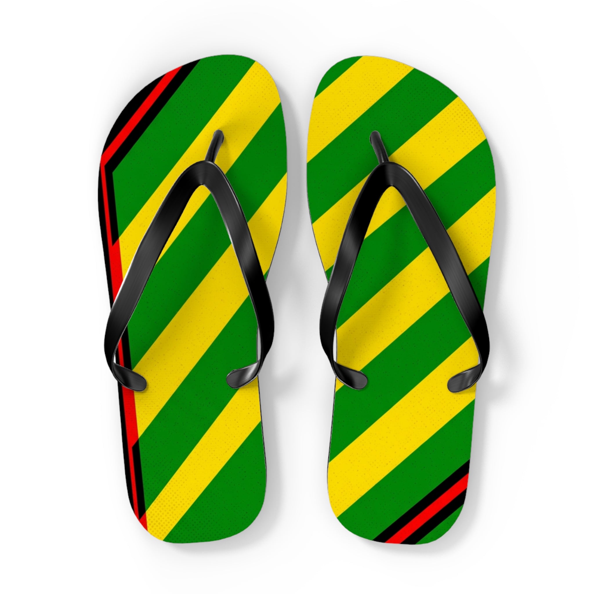 Jamaican Stripe Flip Flops – Green, Yellow & Black Beach Sandals