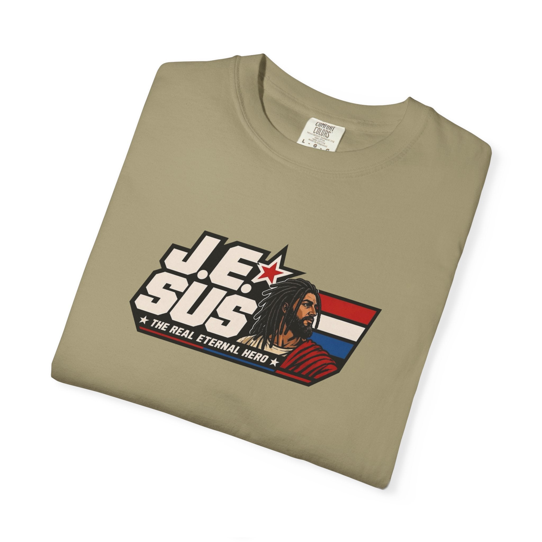 Jesus Retro Graphic T-Shirt — “J.E.SUS The Real Eternal Hero” Christian Vintage Tee
