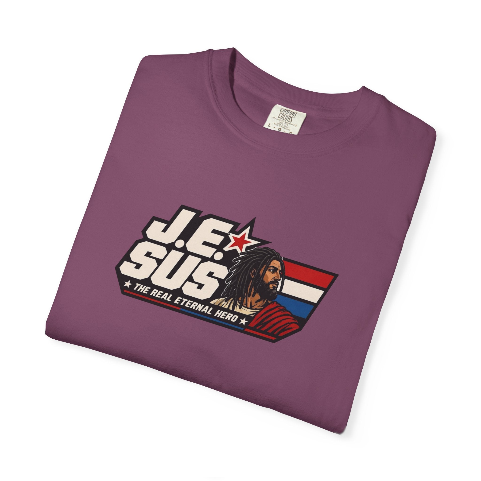 Jesus Retro Graphic T-Shirt — “J.E.SUS The Real Eternal Hero” Christian Vintage Tee