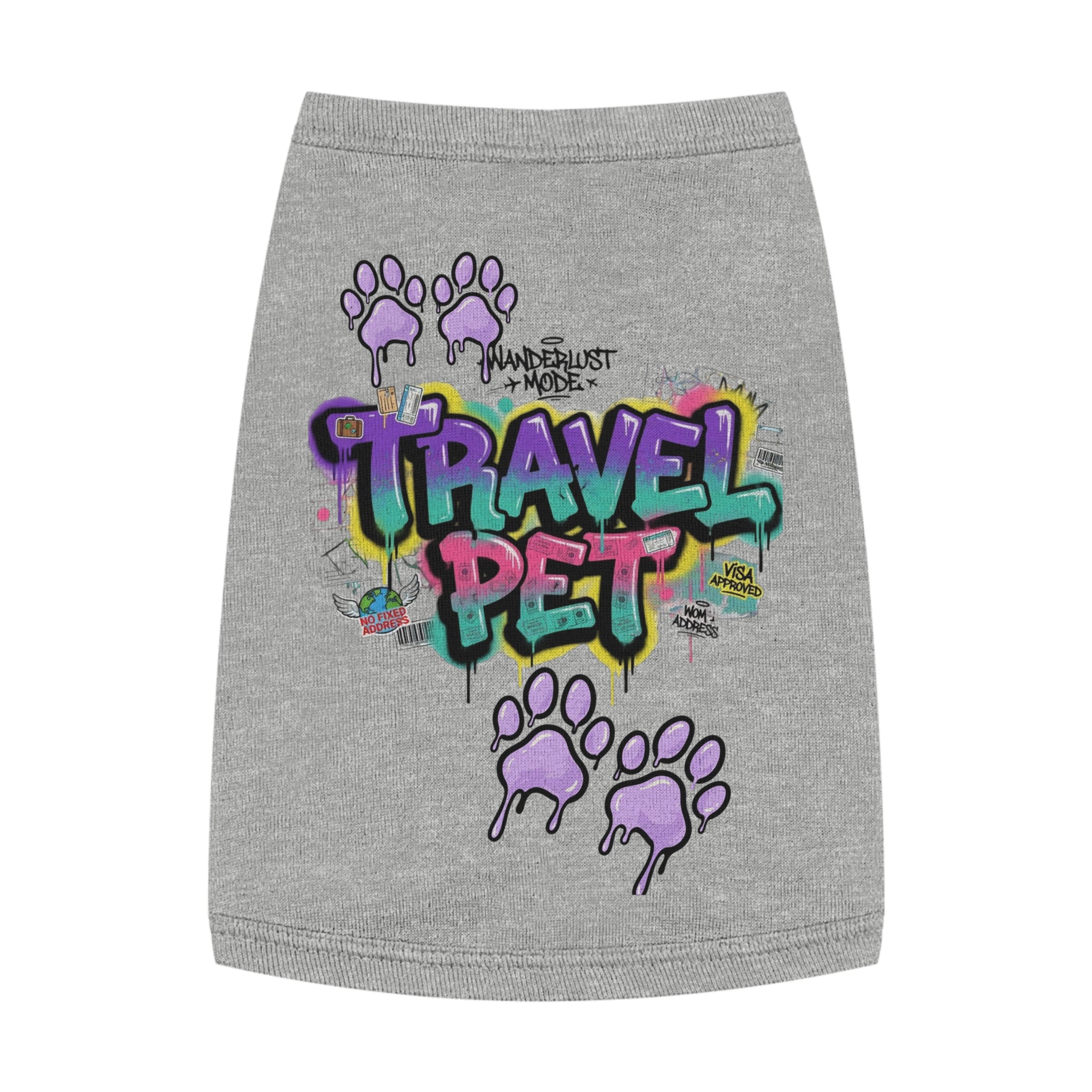Graffiti Paw Print Travel Pet Tank Top — Trendy Street-Style Dog Shirt Matching Human Shirt